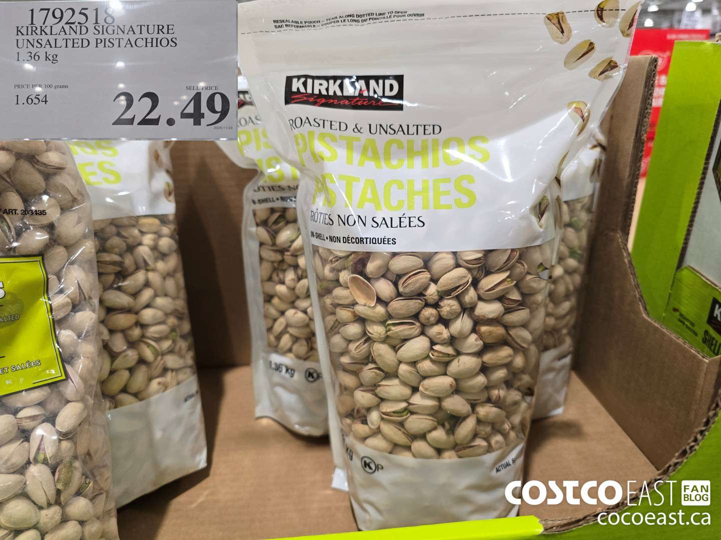 1792518 KIRKLAND SIGNATURE UNSALTED PISTACHIOS 1.36 KG $22.49