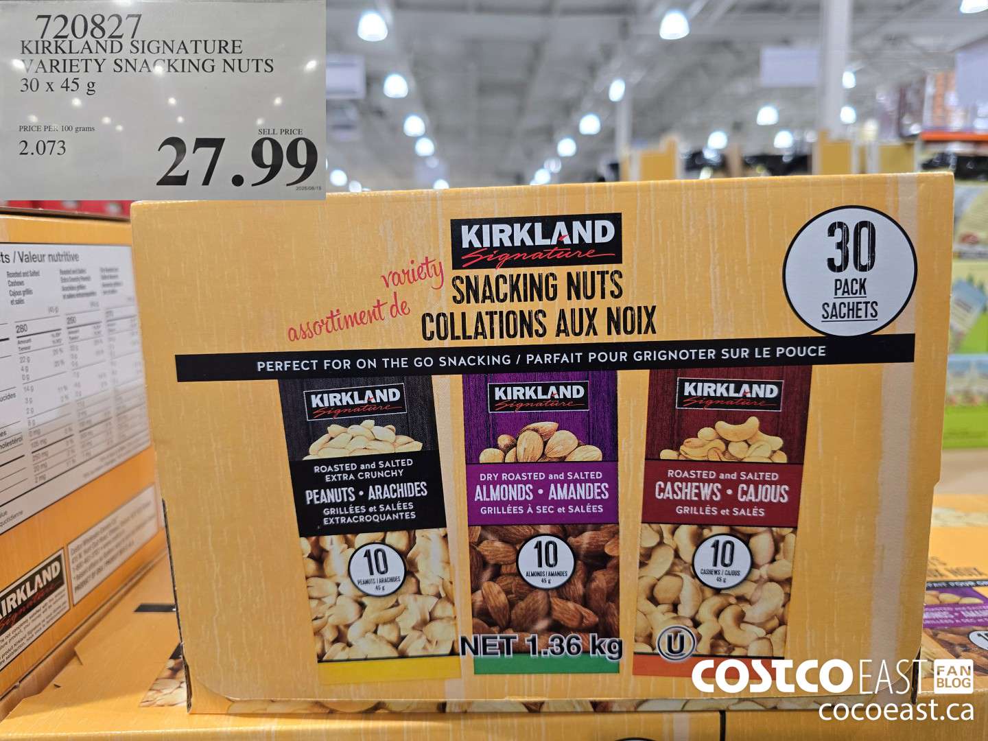 720827 KIRKLAND SIGNATURE VARIETY SNACKING NUTS 30 x 45 G $27.99