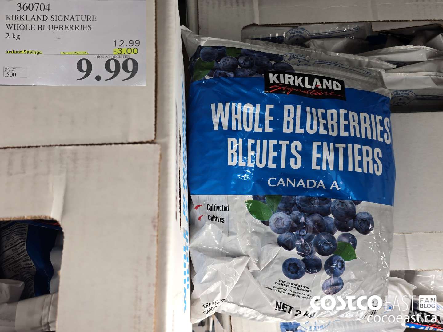 360704 KIRKLAND SIGNATURE WHOLE BLUEBERRIES 2 kg ($3.00 INSTANT SAVINGS EXPIRES ON 2025-11-23) $9.99