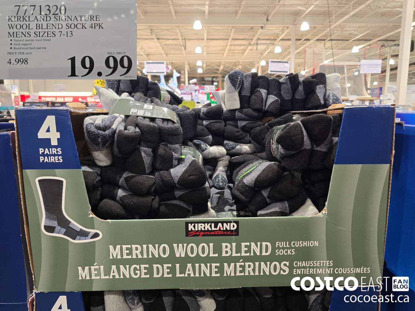 7771320 KIRKLAND SIGNATURE WOOL BLEND SOCKS 4PK MENS SIZES 7-13 $19.99