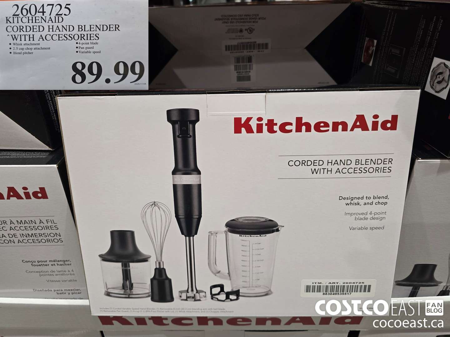2604725 KITCHENAID CORDED HAND BLENDER WITH ACCESSORIES $89.99