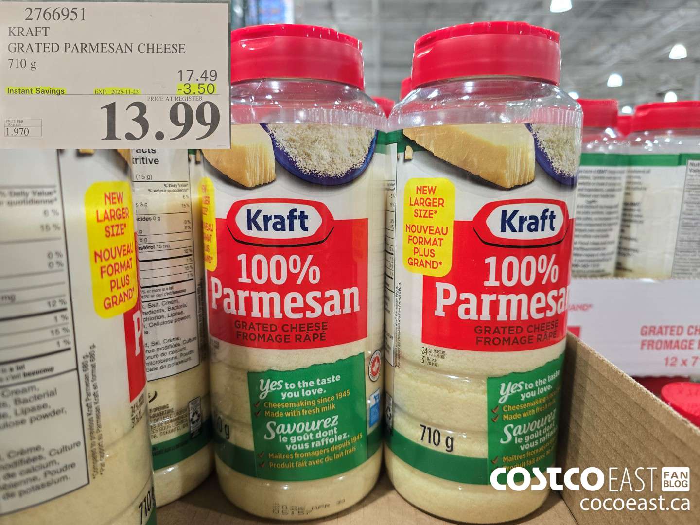 2766951 KRAFT GRATED PARMESAN CHEESE 710 G ($3.50 INSTANT SAVINGS EXPIRES ON 2025-11-23) $13.99