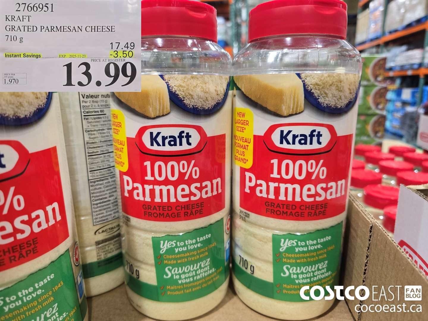 2766951 KRAFT GRATED PARMESAN CHEESE 710 G ($3.50 INSTANT SAVINGS EXPIRES ON 2025-11-23) $13.99