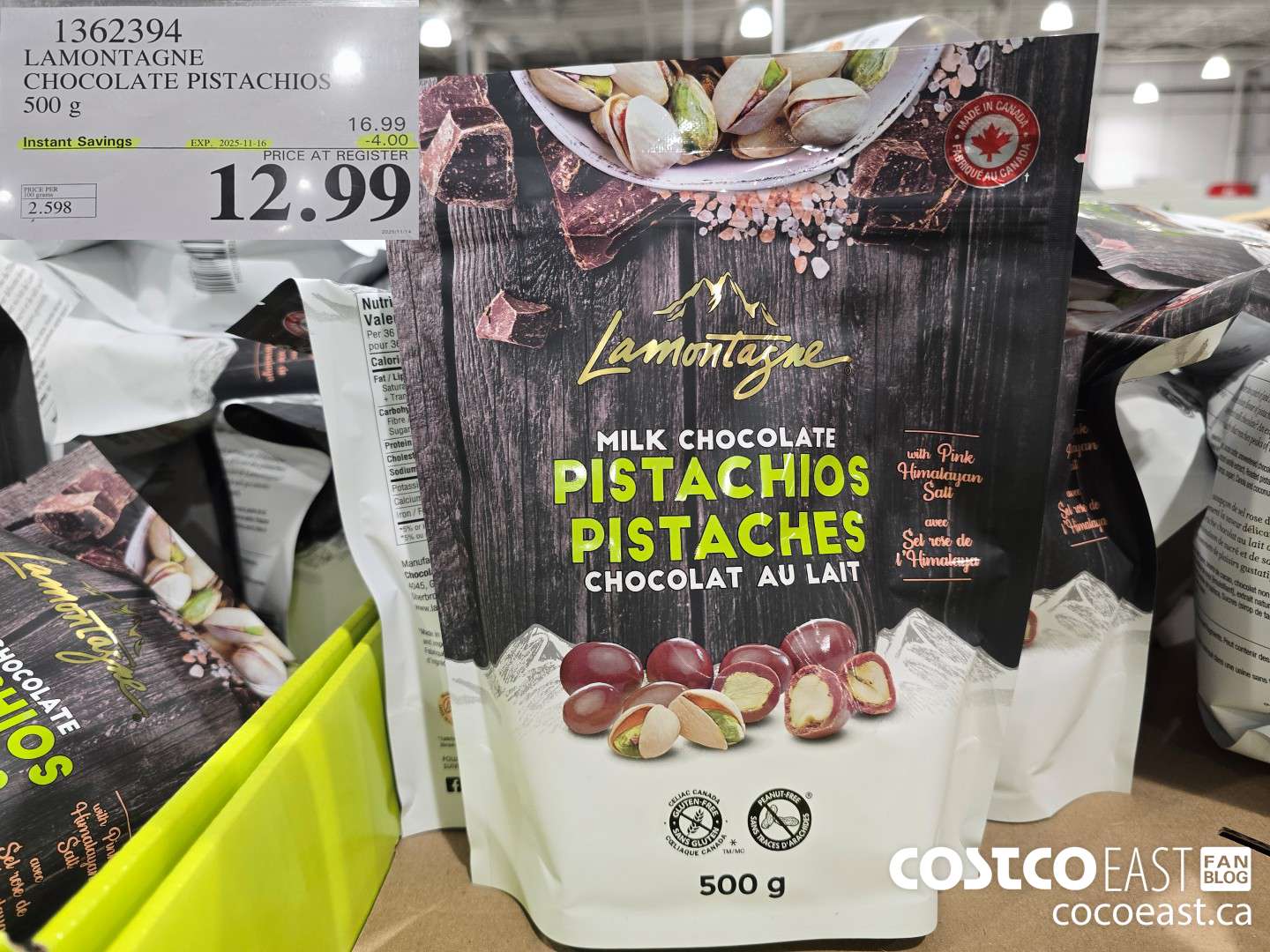 1362394 LAMONTAGNE CHOCOLATE PISTACHIOS 500g ($4.00 INSTANT SAVINGS EXPIRES ON 2025-11-16) $12.99