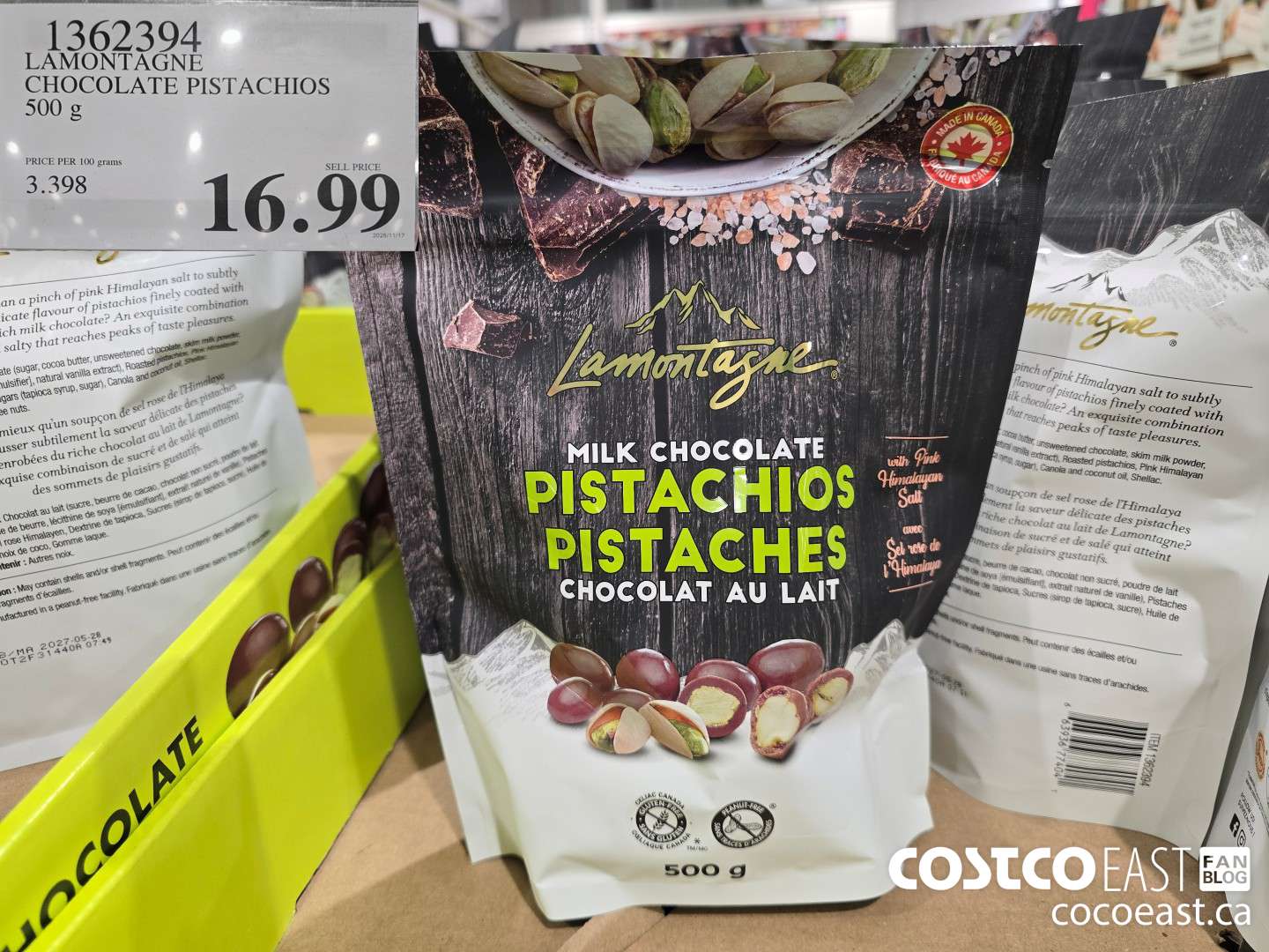 1362394 LAMONTAGNE CHOCOLATE PISTACHIOS 500g $16.99