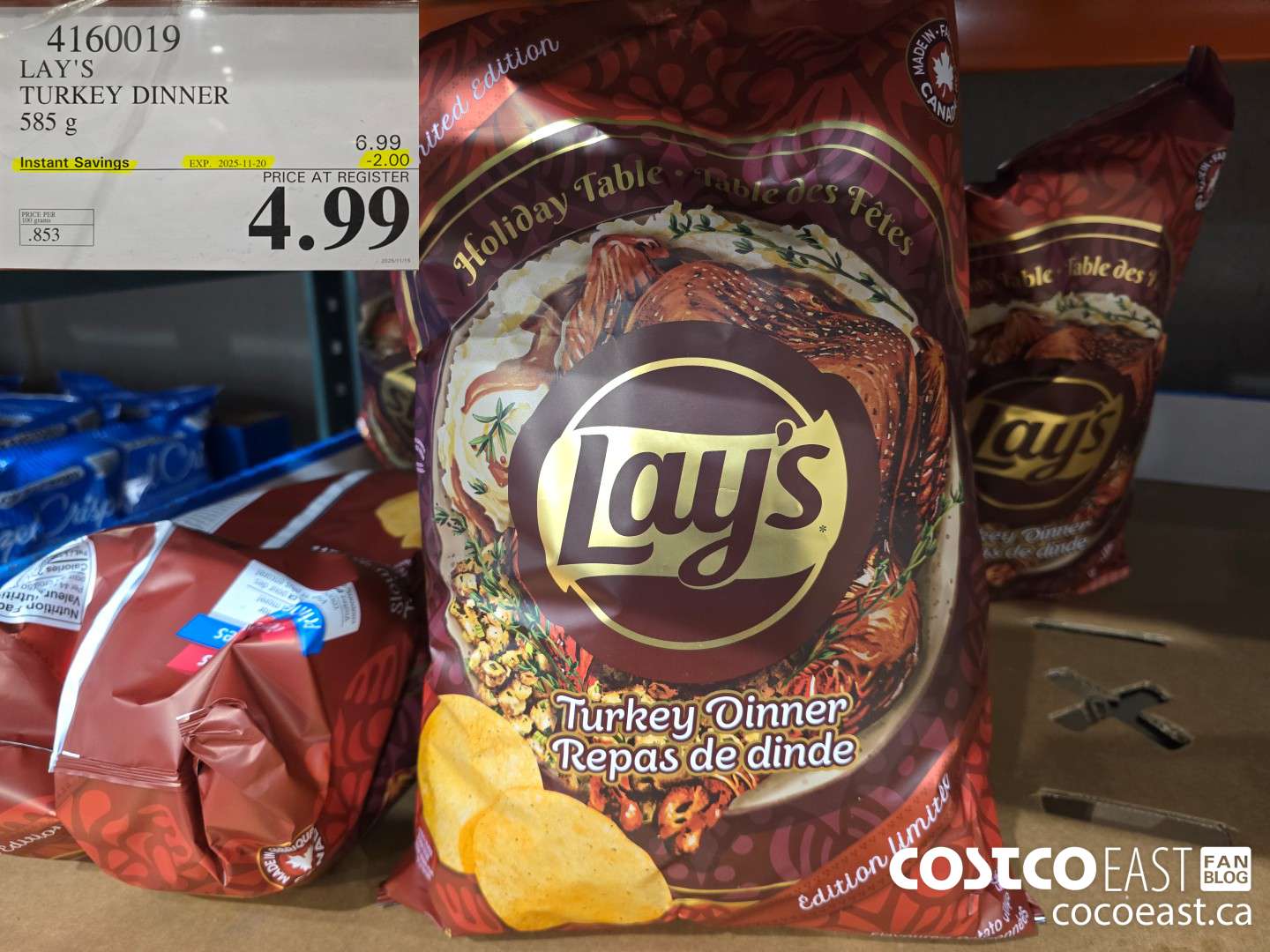 4160019 LAY'S TURKEY DINNER 585 G ($2.00 INSTANT SAVINGS EXPIRES ON 2025-11-20) $4.99