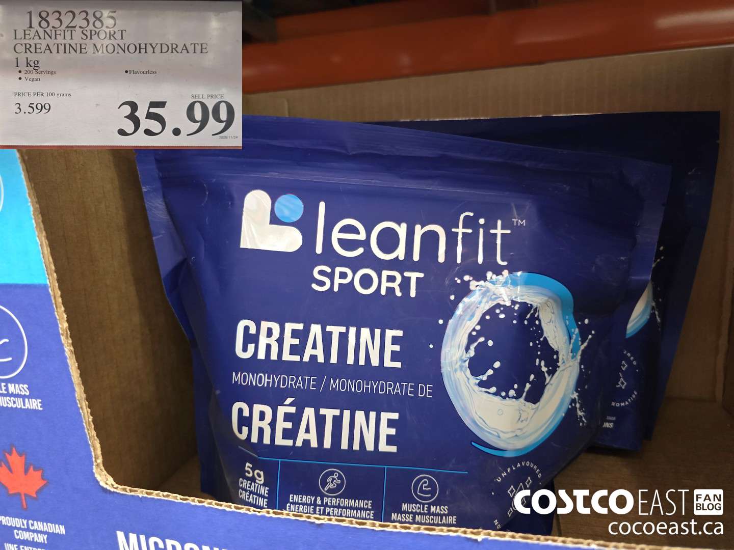 1832385 LEANFIT SPORT CREATINE MONOHYDRATE 1 KG $35.99