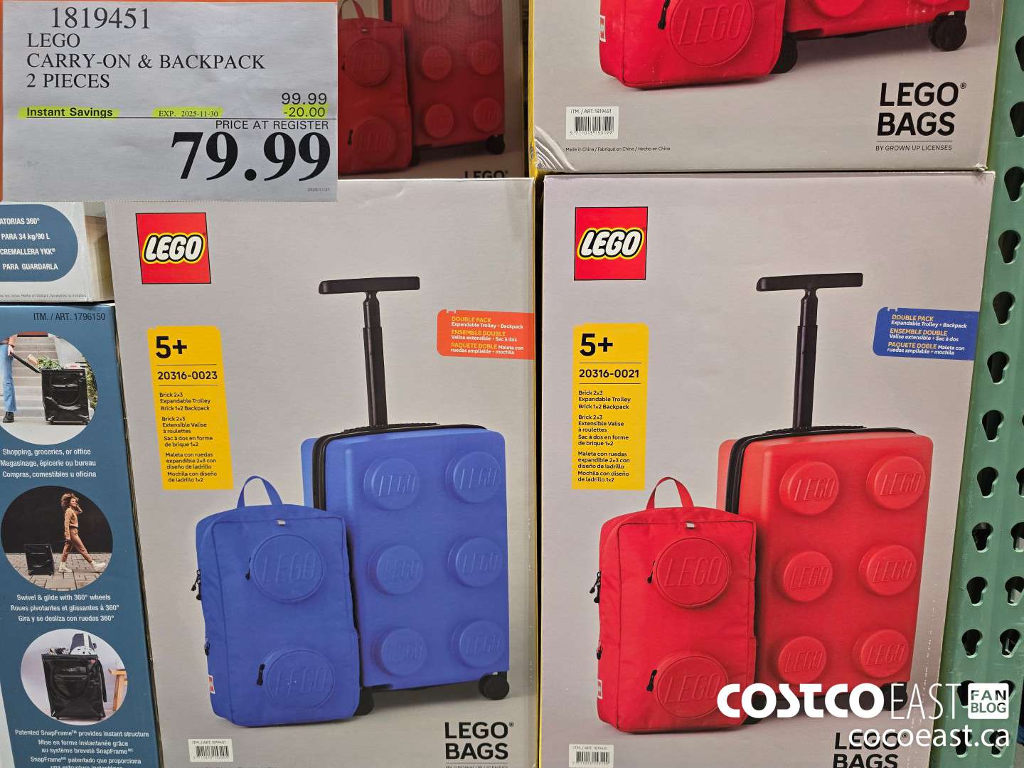 1819451 LEGO CARRY-ON & BACKPACK 2 PIECES ($20.00 INSTANT SAVINGS EXPIRES ON 2025-11-30) $79.99
