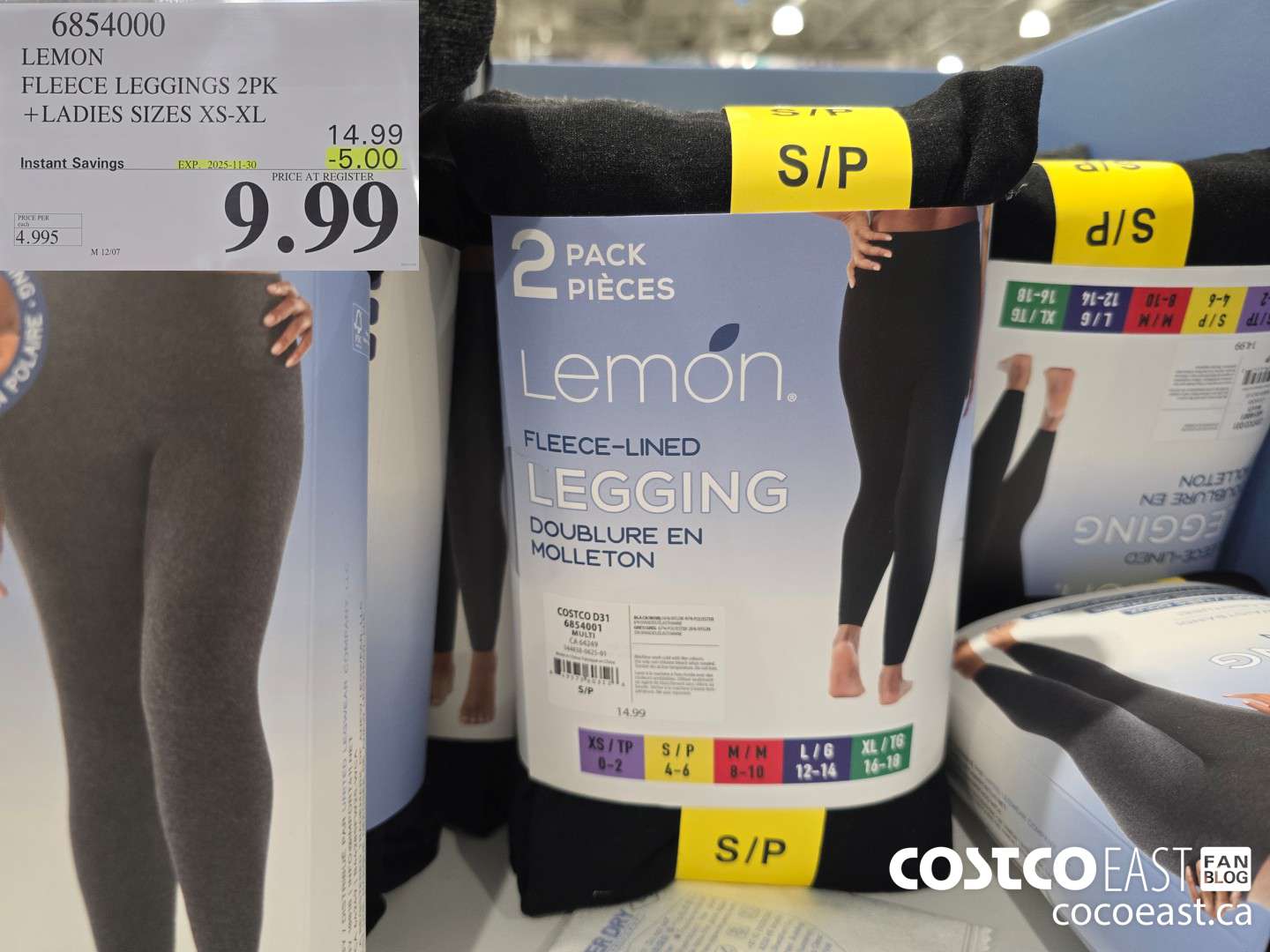 6854000 LEMON FLEECE LEGGINGS 2PK +LADIES SIZES XS-XL ($5.00 INSTANT SAVINGS EXPIRES ON 2025-11-30) $9.99