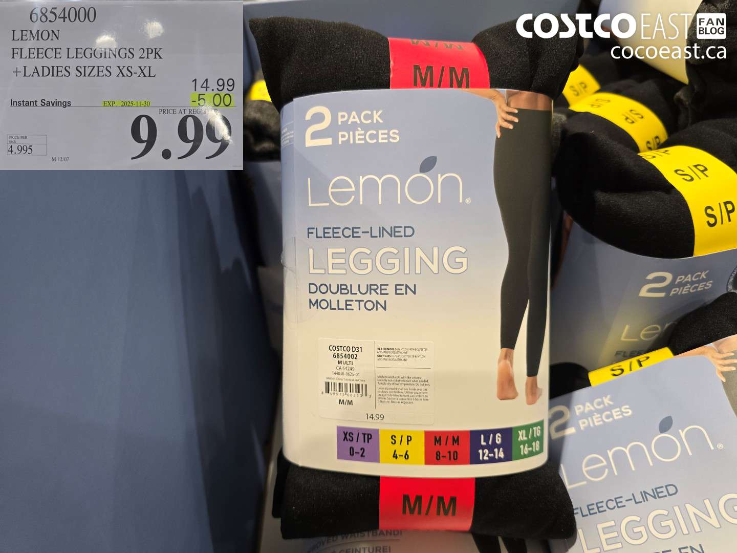 6854000 LEMON FLEECE LEGGINGS 2PK +LADIES SIZES XS-XL ($5.00 INSTANT SAVINGS EXPIRES ON 2025-11-30) $9.99