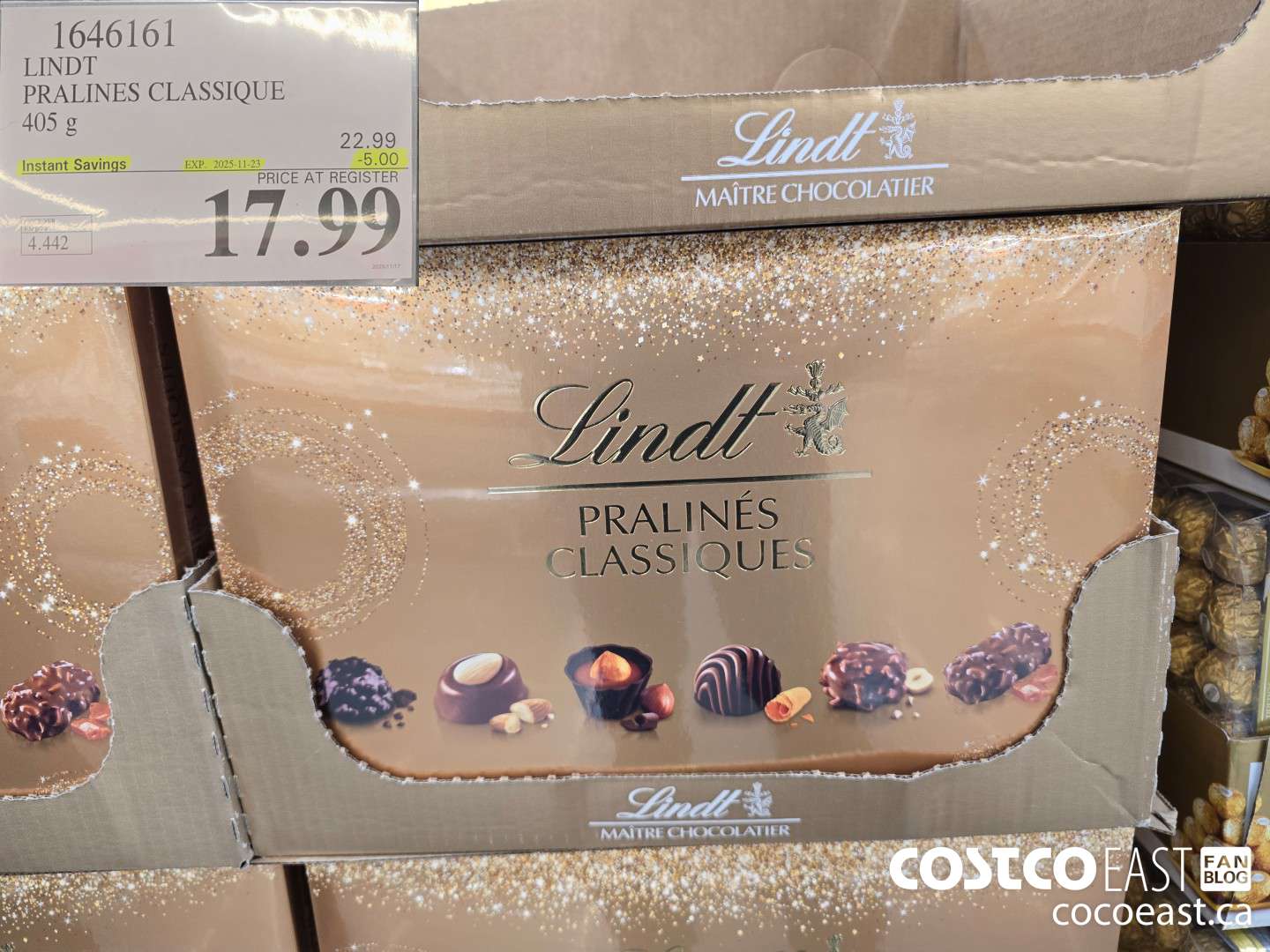 1646161 LINDT PRALINES CLASSIQUE 405G ($5.00 INSTANT SAVINGS EXPIRES ON 2025-11-23) $17.99