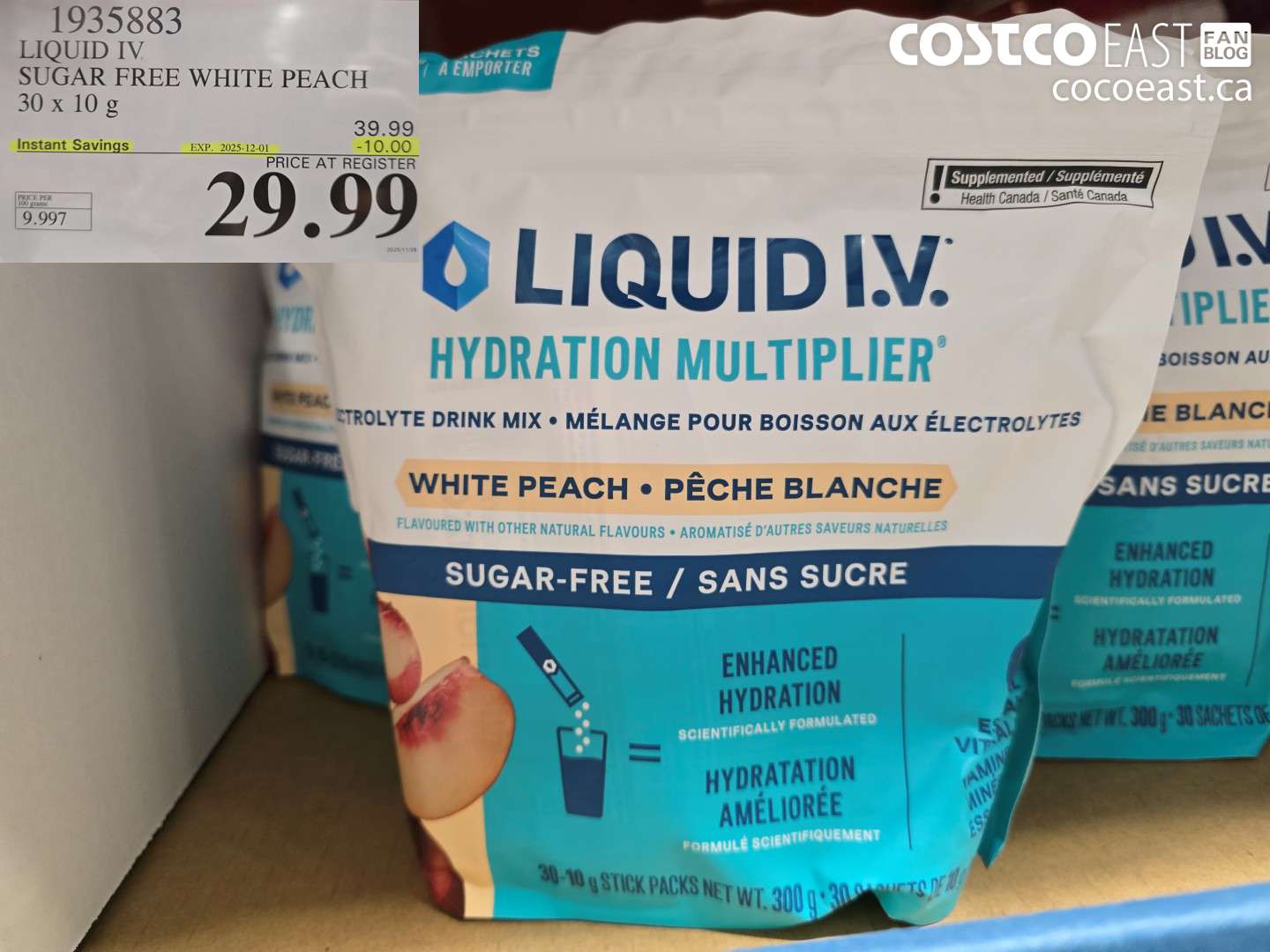 1935883 LIQUID IV SUGAR FREE WHITE PEACH 30 x 10 g ($10.00 INSTANT SAVINGS EXPIRES ON 2025-12-01) $29.99