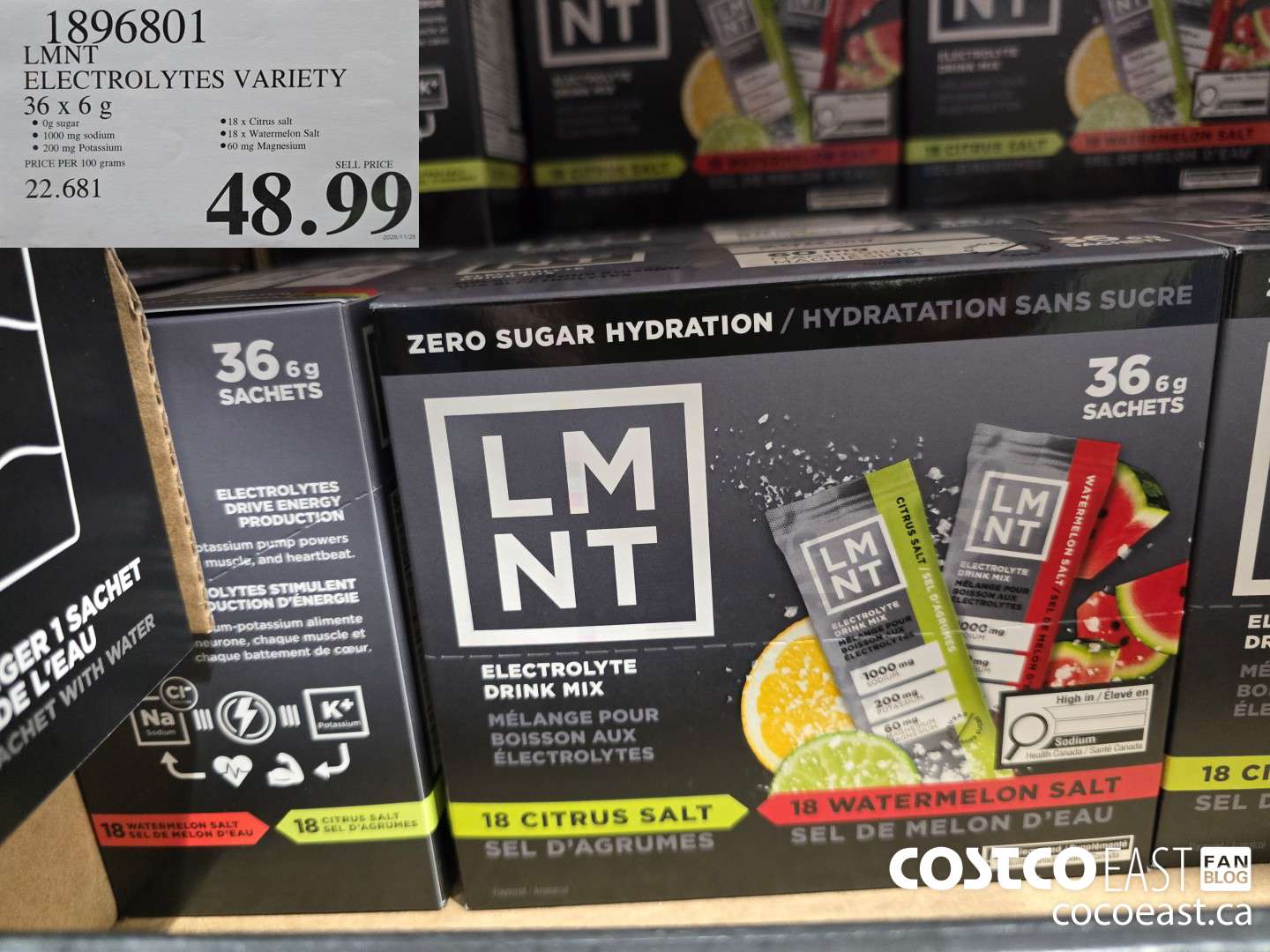 1896801 LMNT ELECTROLYTES ZERO SUGAR VARIETY 36 X 6 G $48.99