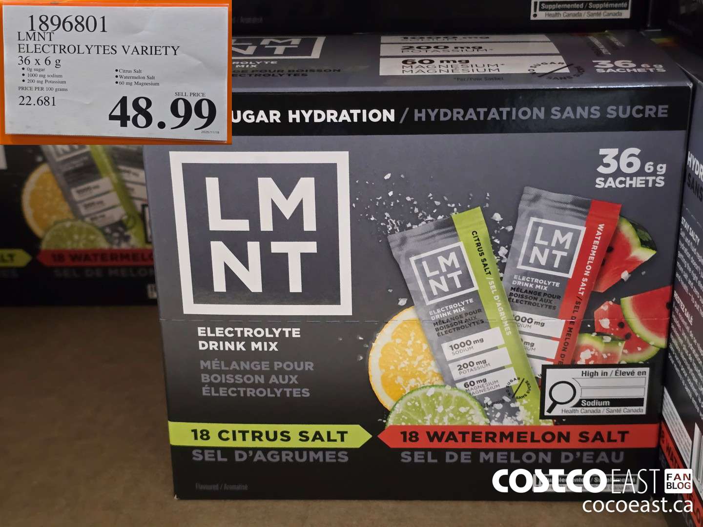 1896801 LMNT ELECTROLYTES ZERO SUGAR VARIETY 36 count $48.99