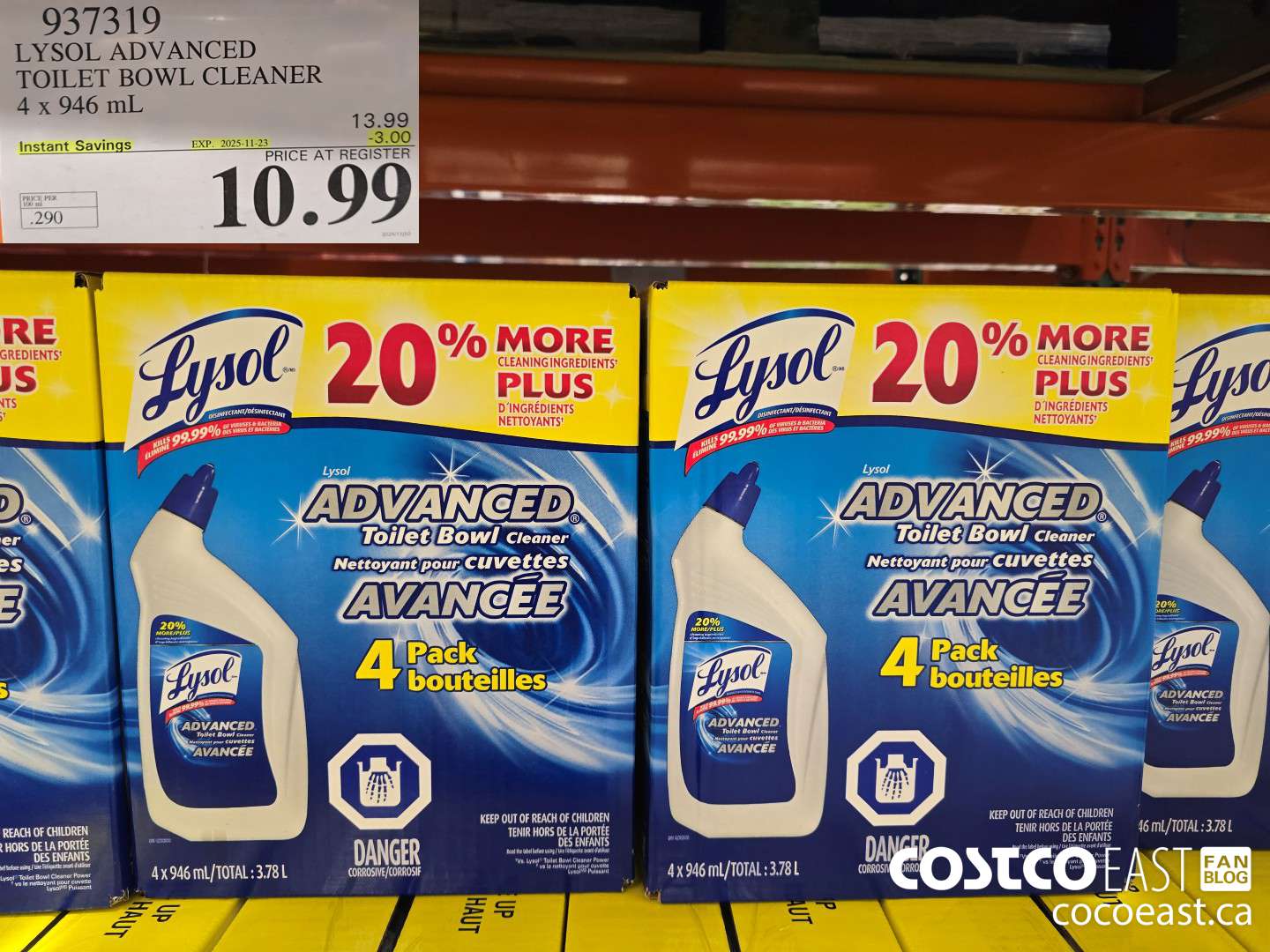 937319 LYSOL ADVANCED TOILET BOWL CLEANER 4 X 946 ML ($3.00 INSTANT SAVINGS EXPIRES ON 2025-11-23) $10.99