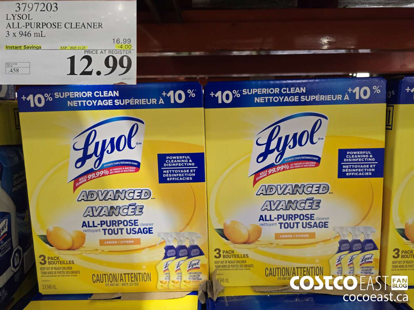 3797203 LYSOL ALL-PURPOSE CLEANER 3 x 946 mL ($4.00 INSTANT SAVINGS EXPIRES ON 2025-11-23) $12.99
