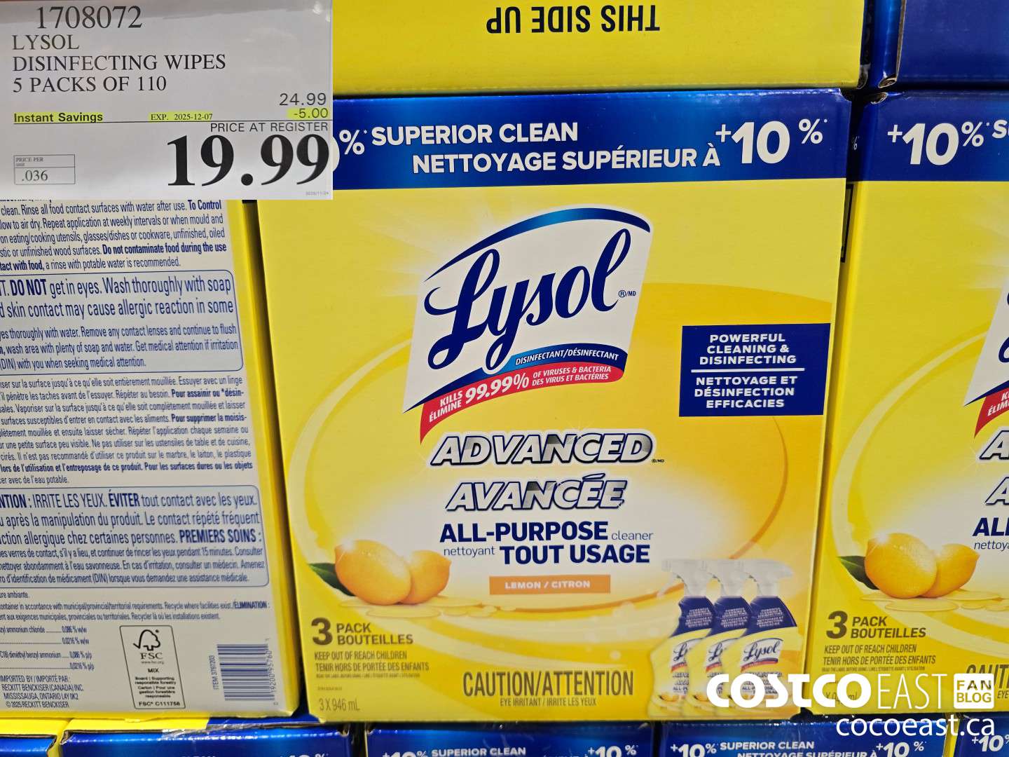 1708072 LYSOL DISINFECTING WIPES 5 PACKS OF 110 ($5.00 INSTANT SAVINGS EXPIRES ON 2025-12-07) $19.99