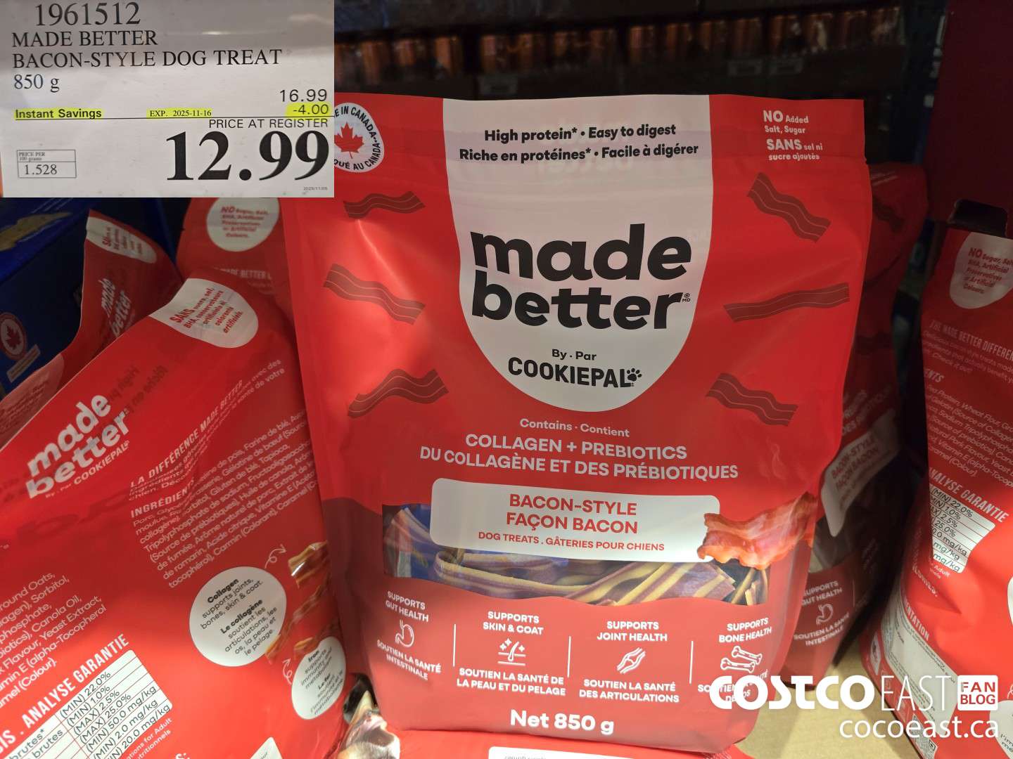 1961512 MADE BETTER BACON-STYLE DOG TREAT 850 g ($4.00 INSTANT SAVINGS EXPIRES ON 2025-11-16) $12.99