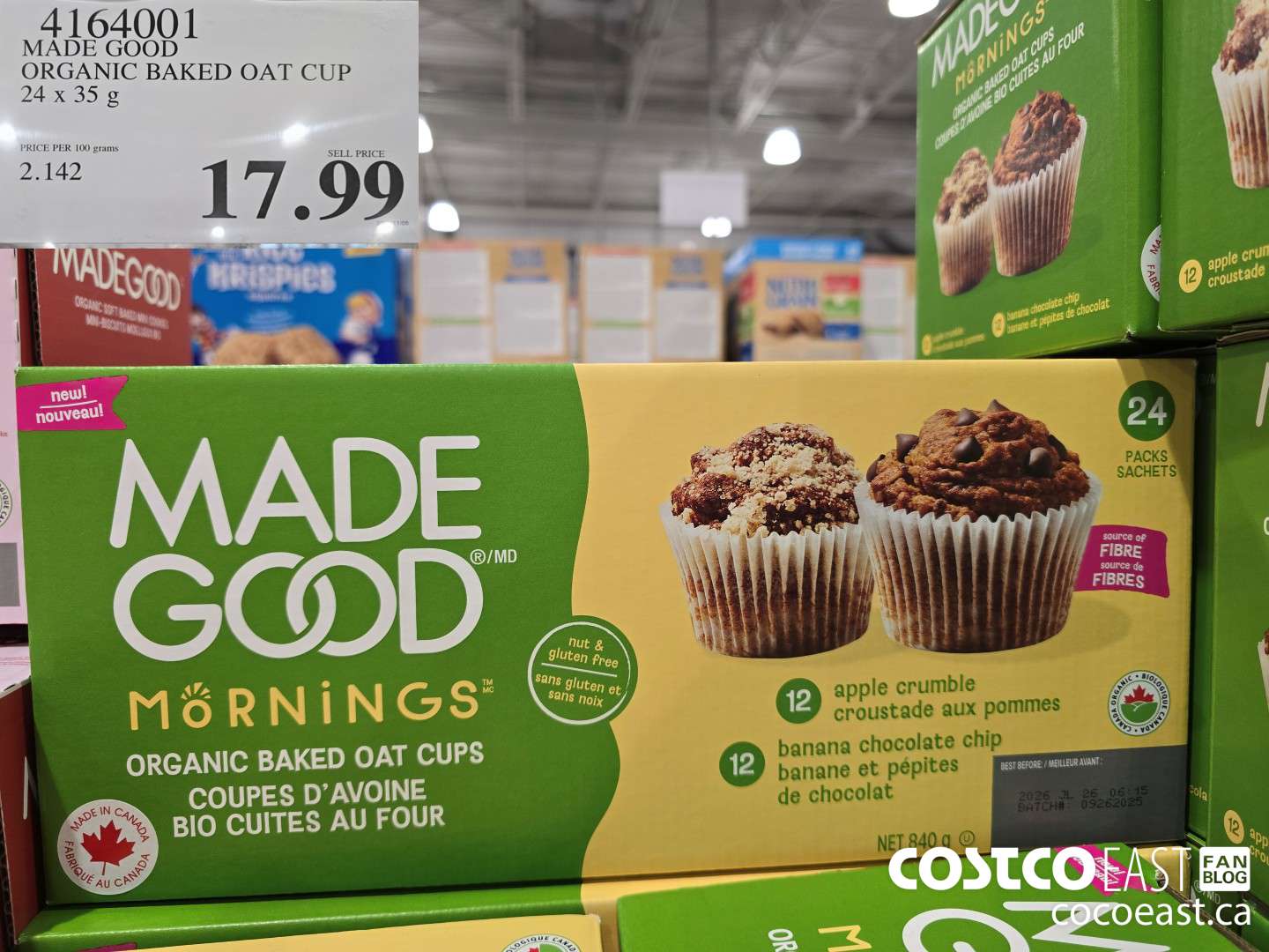 4164001 MADE GOOD OAT CUPS OAT CUPS 24 X 35 G $17.99