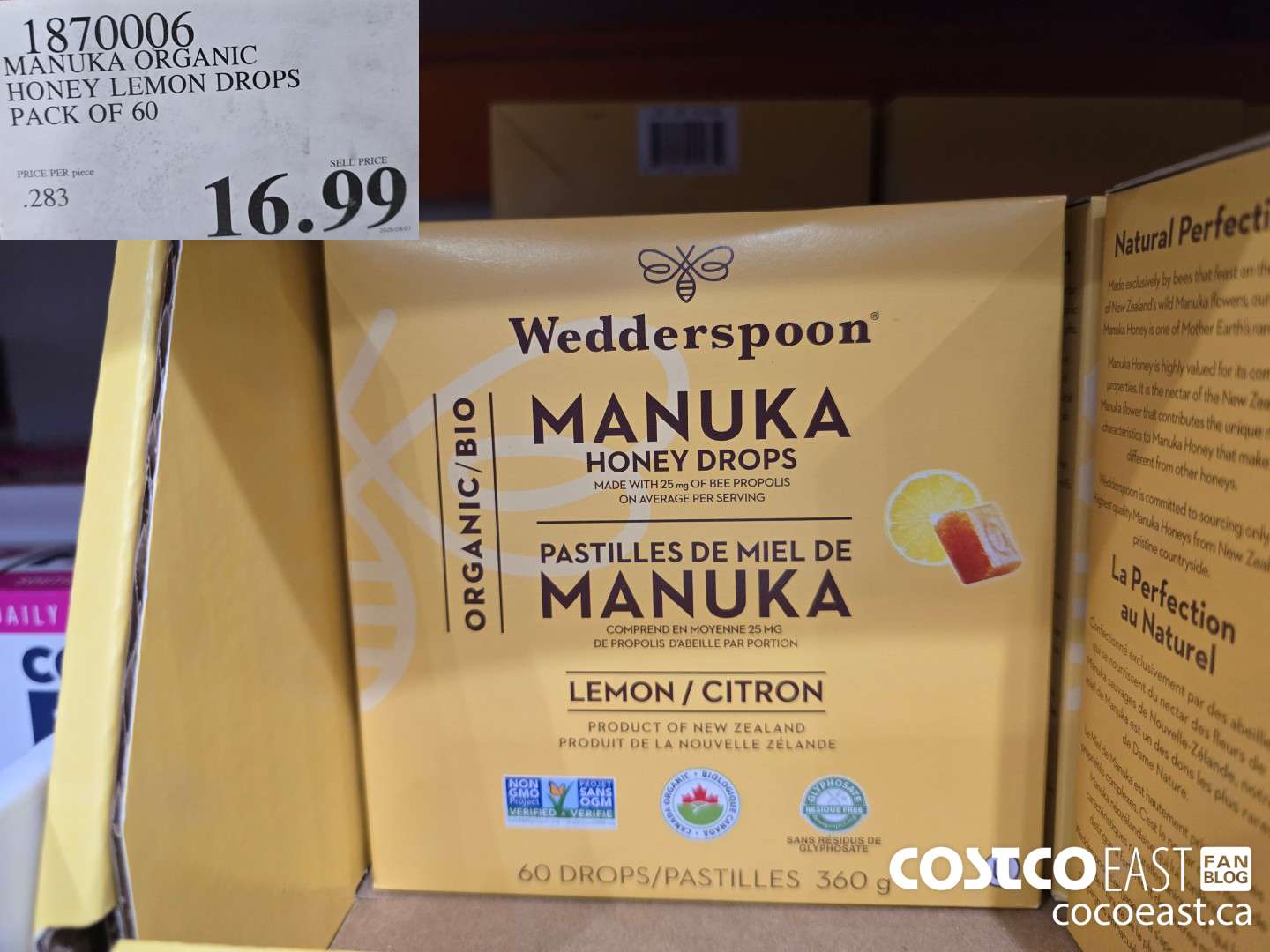 1870006 MANUKA ORGANIC HONEY LEMON DROPS PACK OF 60 $16.99