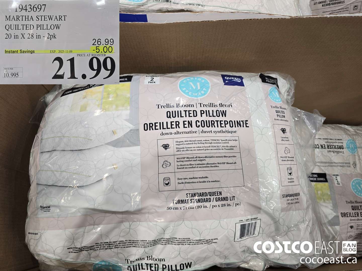 1943697 MARTHA STEWART QUILTED PILLOW 20 in x 28 in - 2pk ($5.00 INSTANT SAVINGS EXPIRES ON 2025-11-09) $21.99