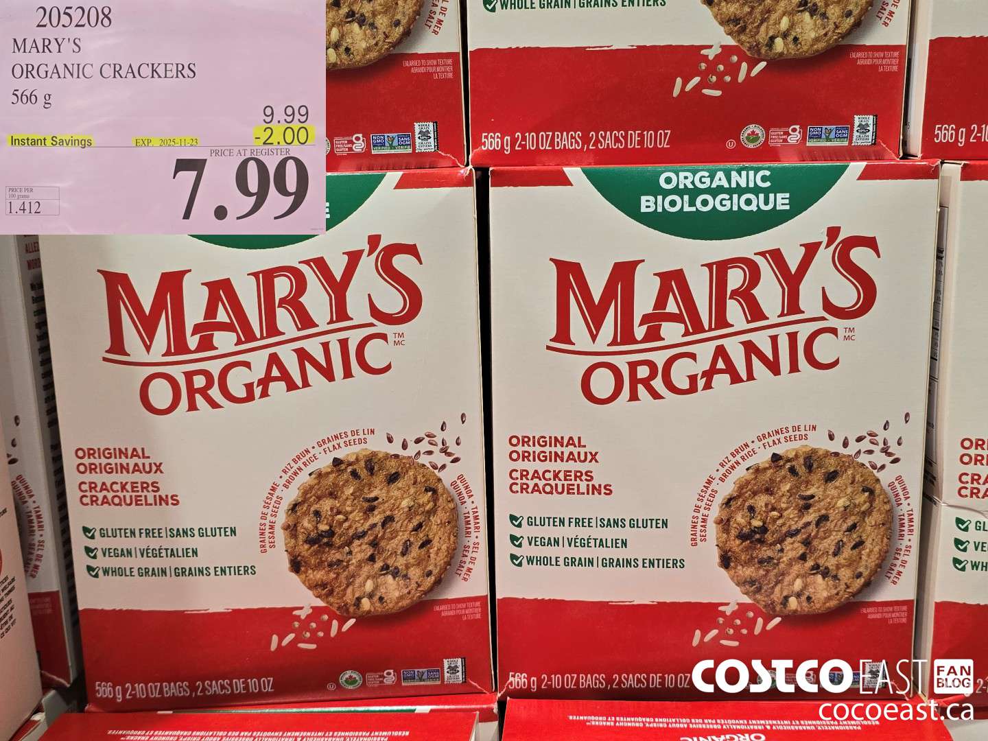205208 MARY'S ORGANIC ORIGINAL CRACKER 566 G ($2.00 INSTANT SAVINGS EXPIRES ON 2025-11-23) $7.99