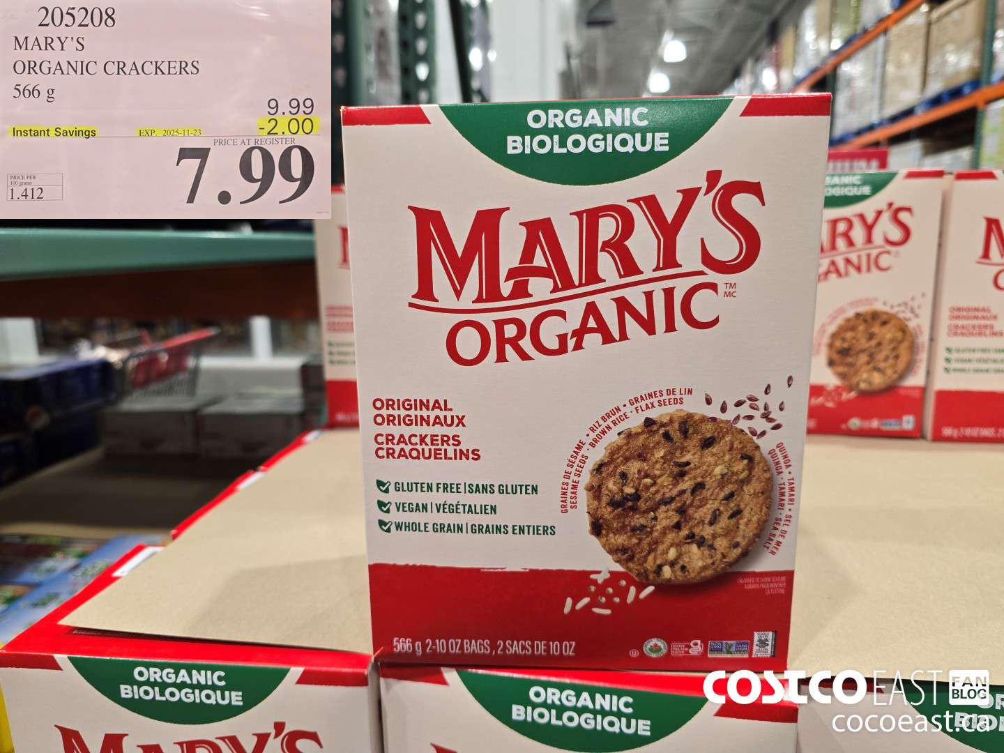 205208 MARY'S ORGANIC ORIGINAL CRACKER 566 G ($2.00 INSTANT SAVINGS EXPIRES ON 2025-11-23) $7.99