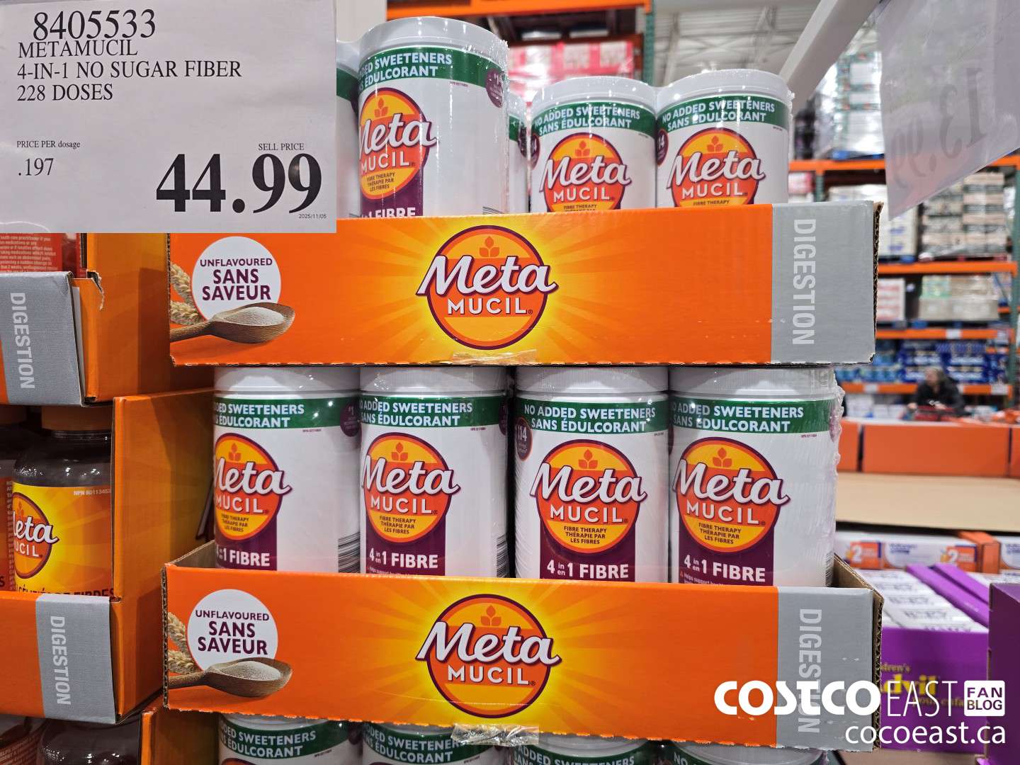 8405533 METAMUCIL 4-IN-1 NO SUGAR FIBER 228 DOSES $44.99