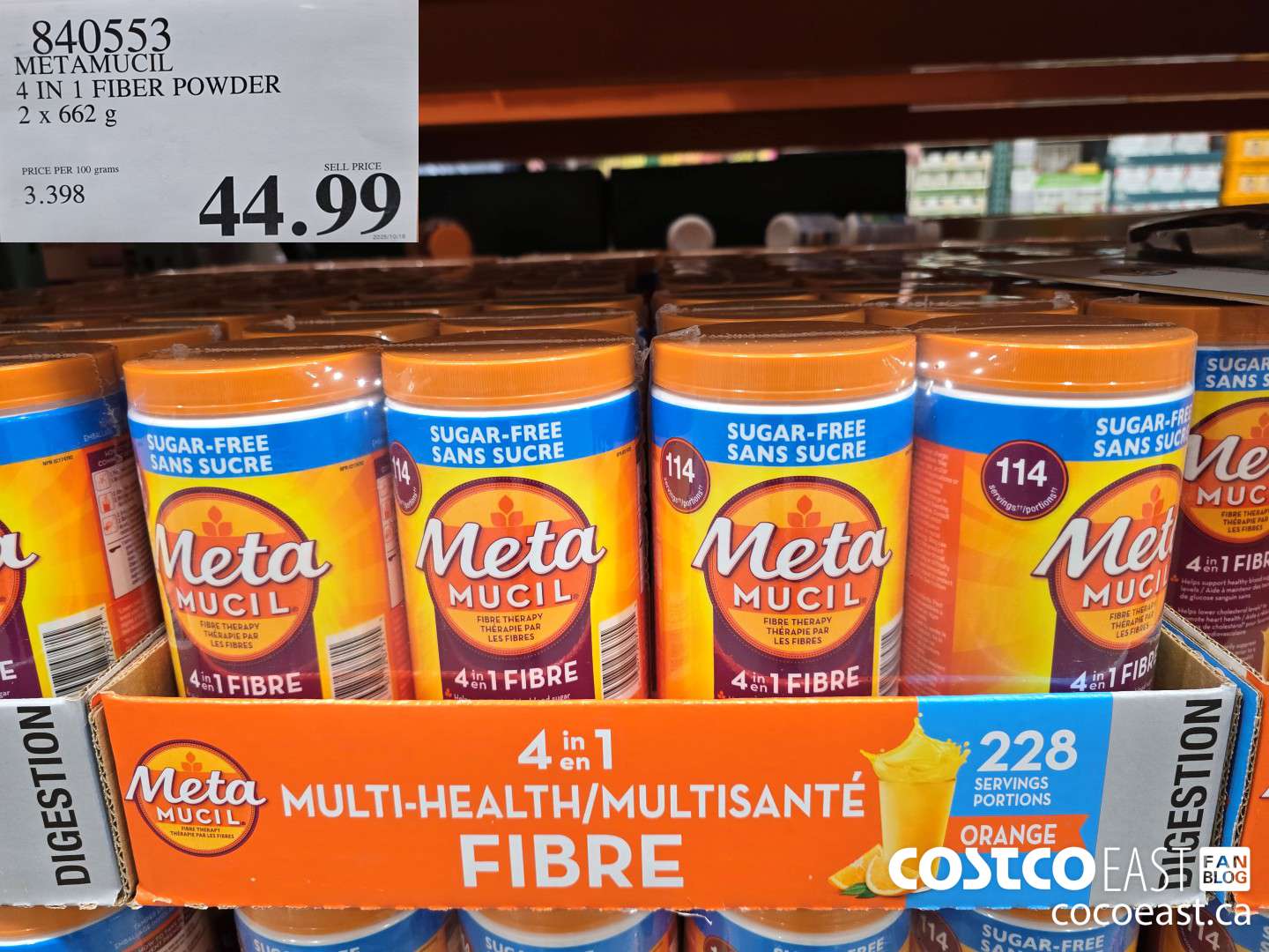 840553 METAMUCIL 4 IN 1 FIBER POWDER 2 X 662 G $44.99