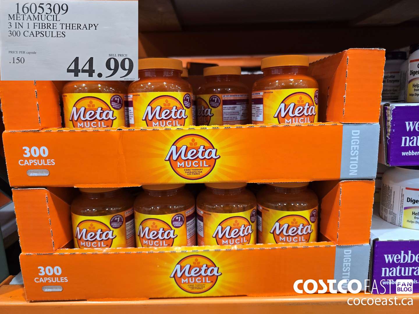 1605309 METAMUCIL PSYLLIUM FIBRES 300 CAPSULES $44.99