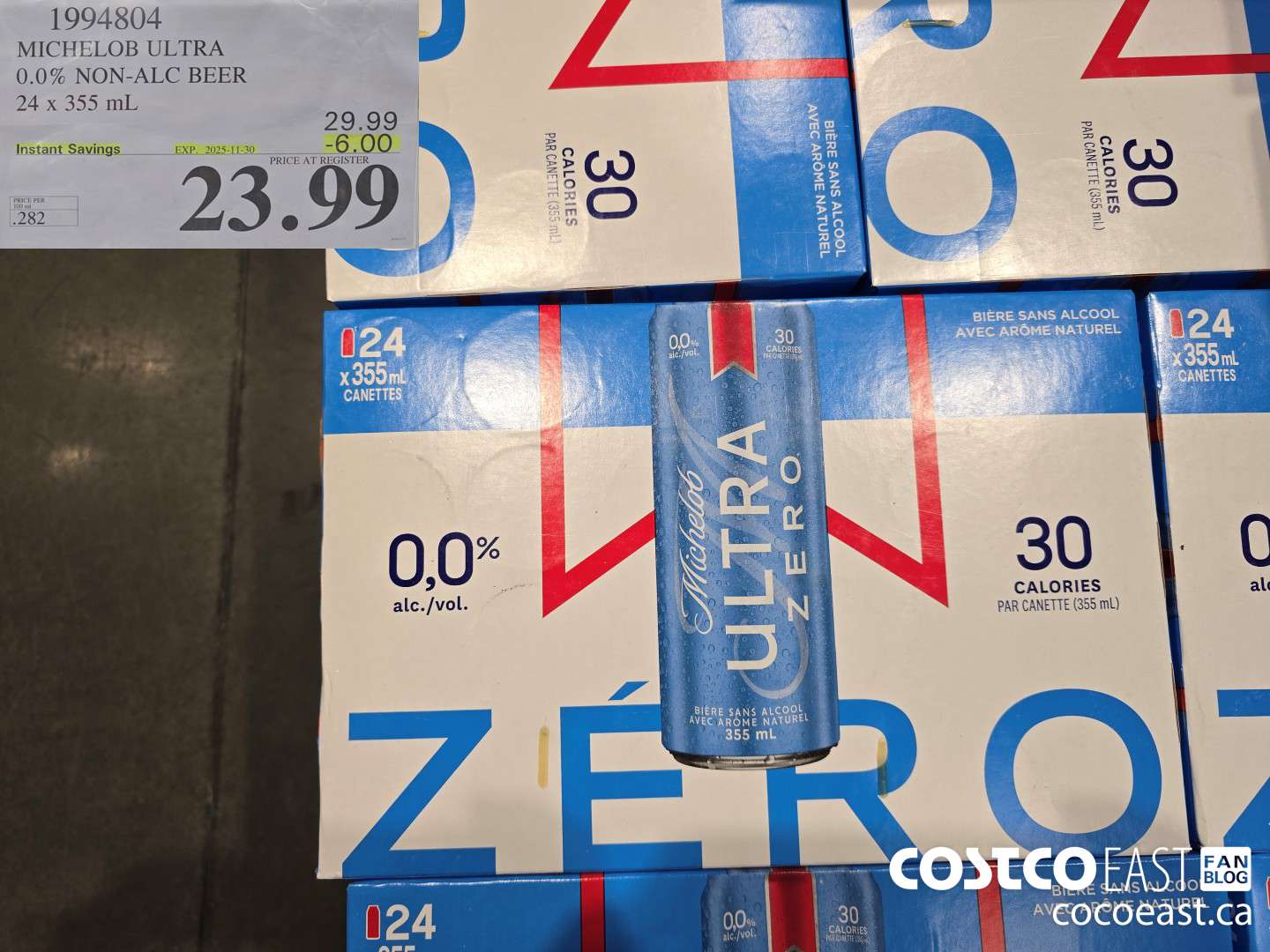 1994804 MICHELOB ULTRA 0.0% NON-ALC BEER 24X 355 mL ($6.00 INSTANT SAVINGS EXPIRES ON 2025-11-30) $23.99