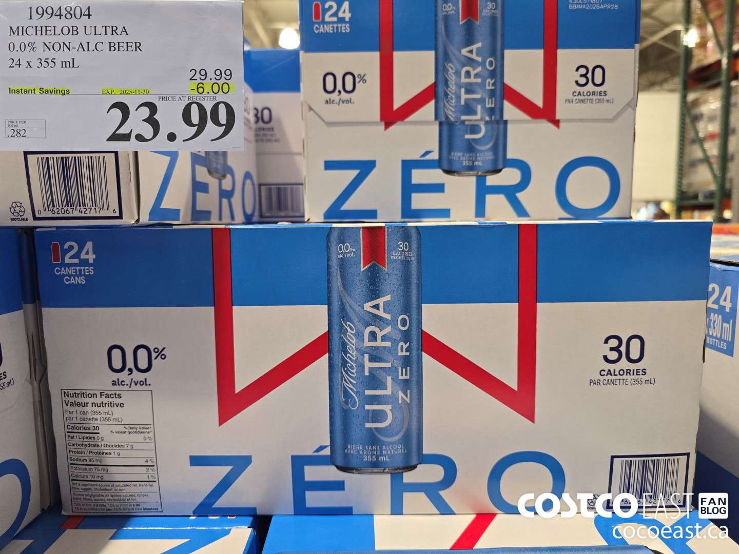 1994804 MICHELOB ULTRA 0.0% NON-ALC BEER 24X 355 mL ($6.00 INSTANT SAVINGS EXPIRES ON 2025-11-30) $23.99