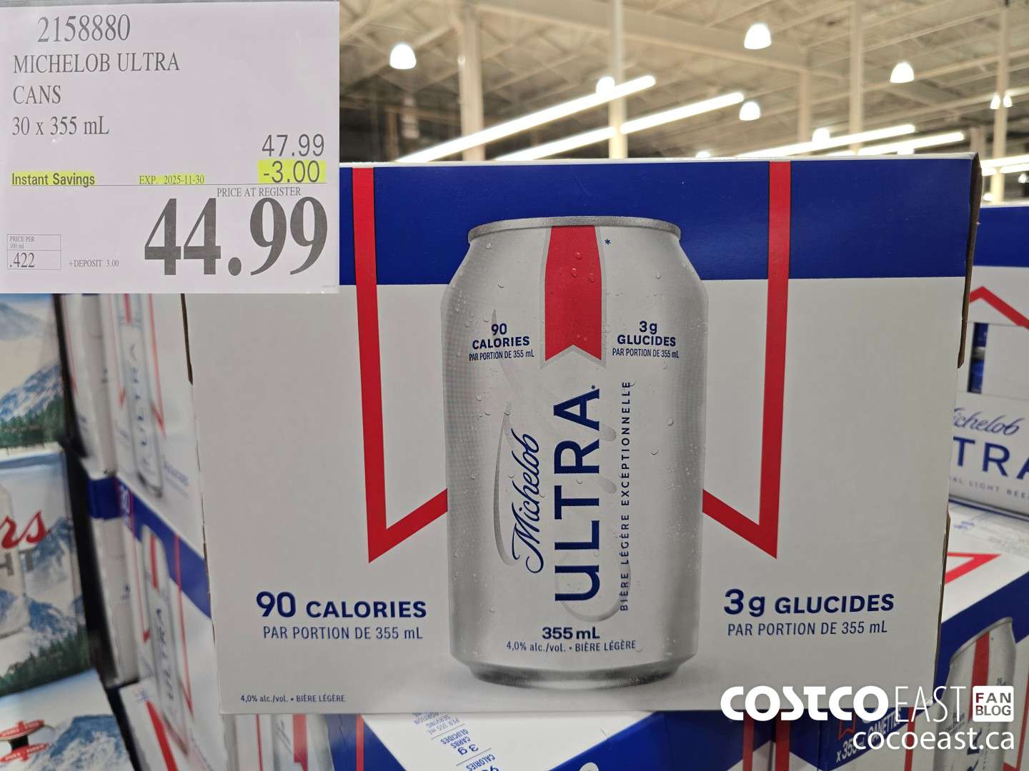 2158880 MICHELOB ULTRA CANS 30 x 355 mL ($3.00 INSTANT SAVINGS EXPIRES ON 2025-11-30) $44.99