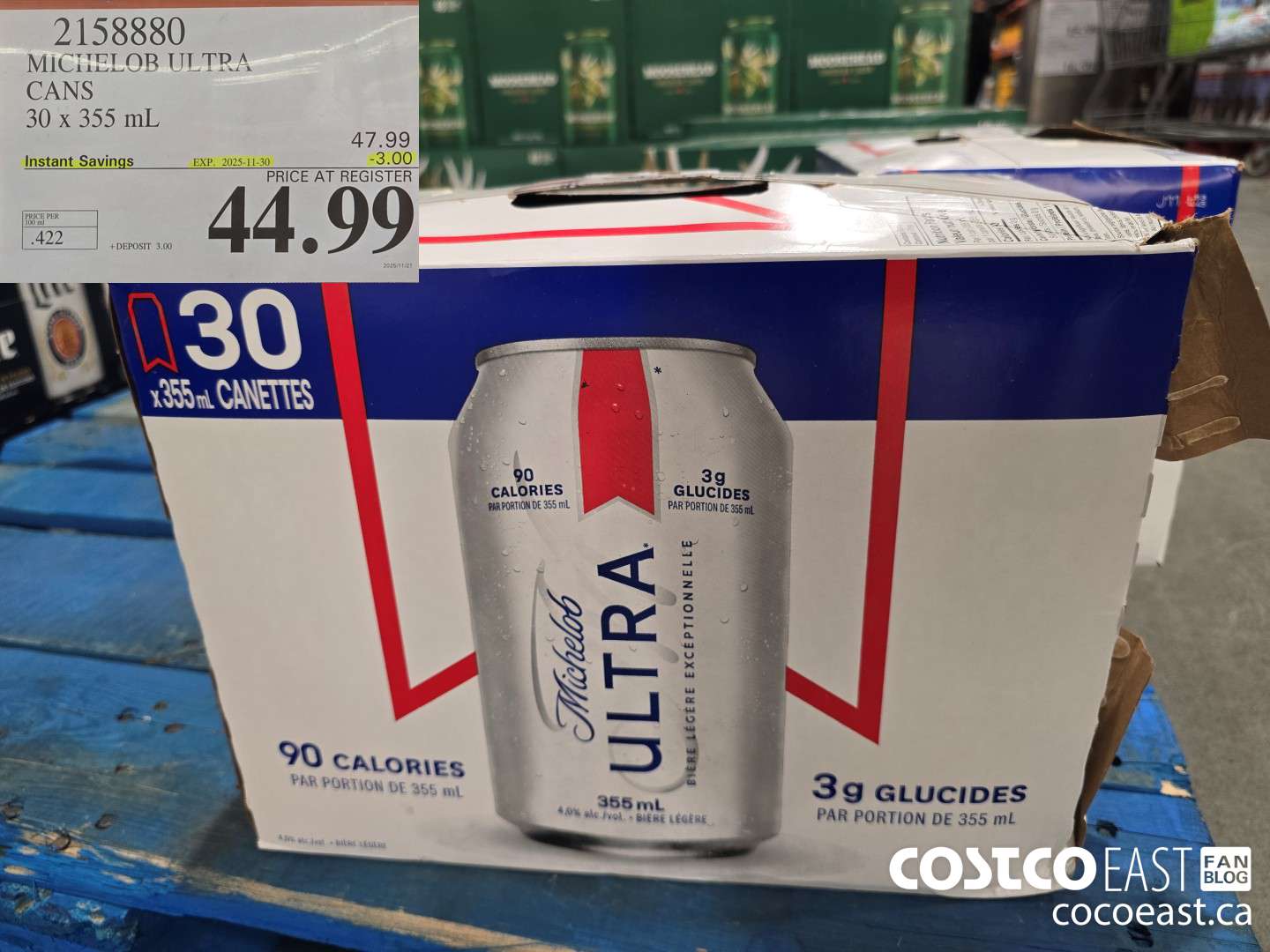 2158880 MICHELOB ULTRA CANS 30 x 355 mL ($3.00 INSTANT SAVINGS EXPIRES ON 2025-11-30) $44.99