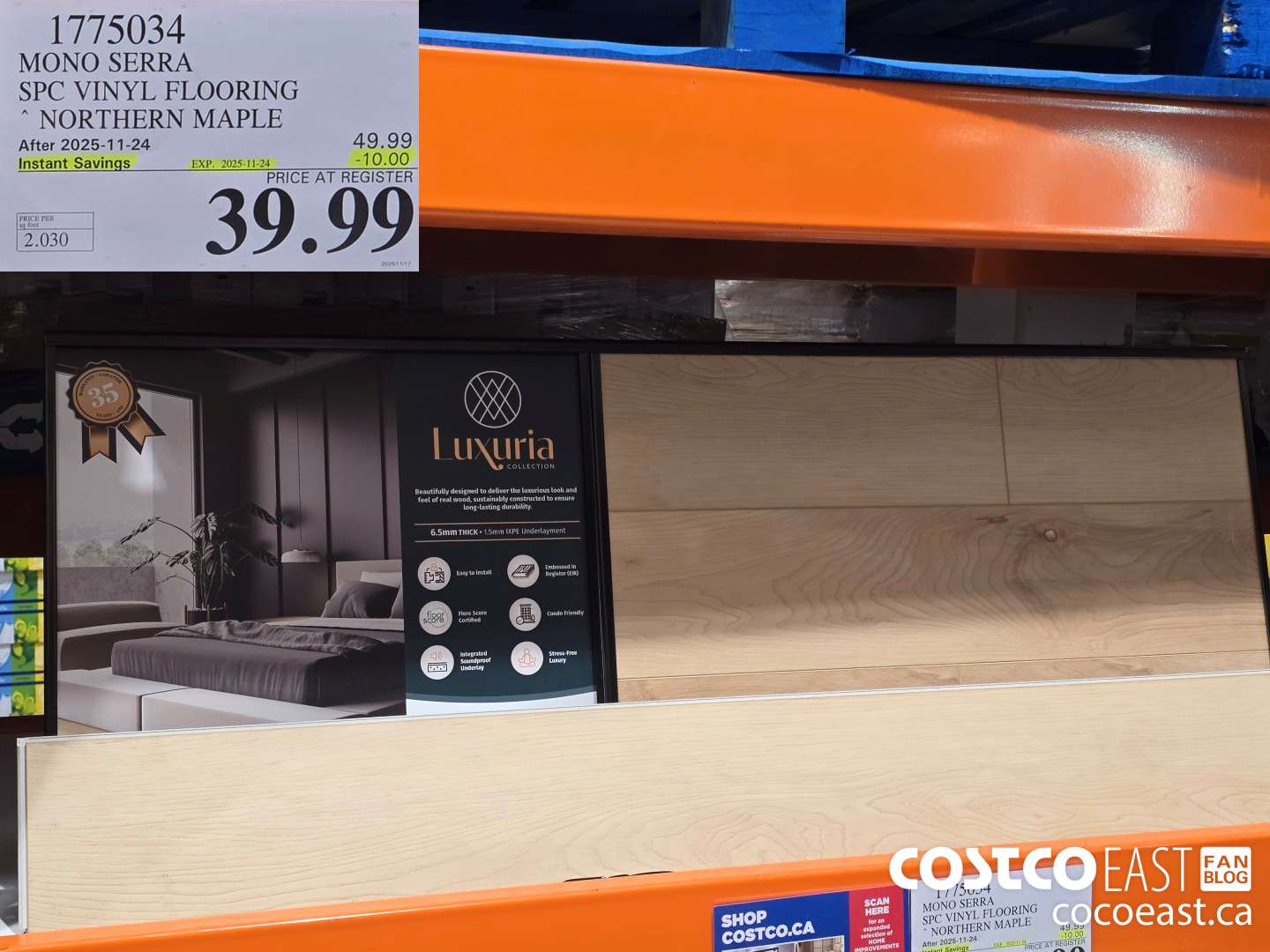 1775034 MONO SERRA SPC VINYL FLOORING NORTHERN MAPLE ($10.00 INSTANT SAVINGS EXPIRES ON 2025-11-24) $39.99