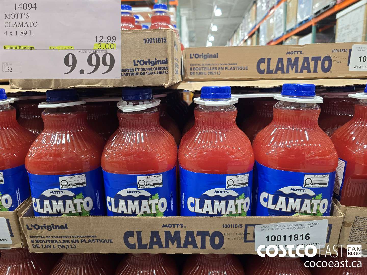 14094 MOTT'S CLAMATO 4 X 1.89 L ($3.00 INSTANT SAVINGS EXPIRES ON 2025-11-23) $9.99
