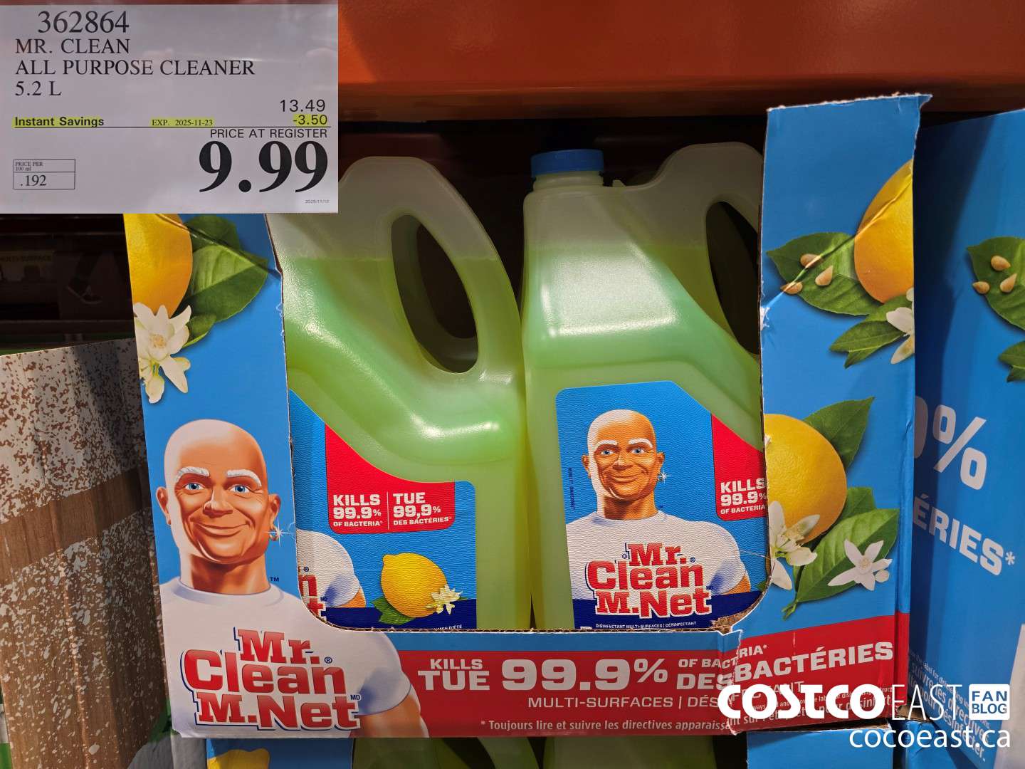 362864 MR. CLEAN ALL PURPOSE CLEANER 5.2 L ($3.50 INSTANT SAVINGS EXPIRES ON 2025-11-23) $9.99