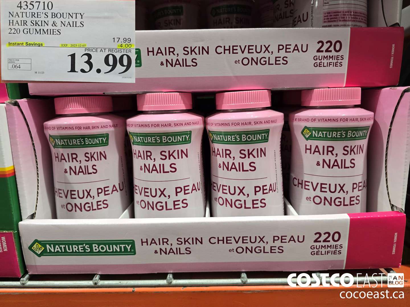 435710 NATURE'S BOUNTY HAIR SKIN & NAILS 220 GUMMIES ($4.00 INSTANT SAVINGS EXPIRES ON 2025-12-07) $13.99