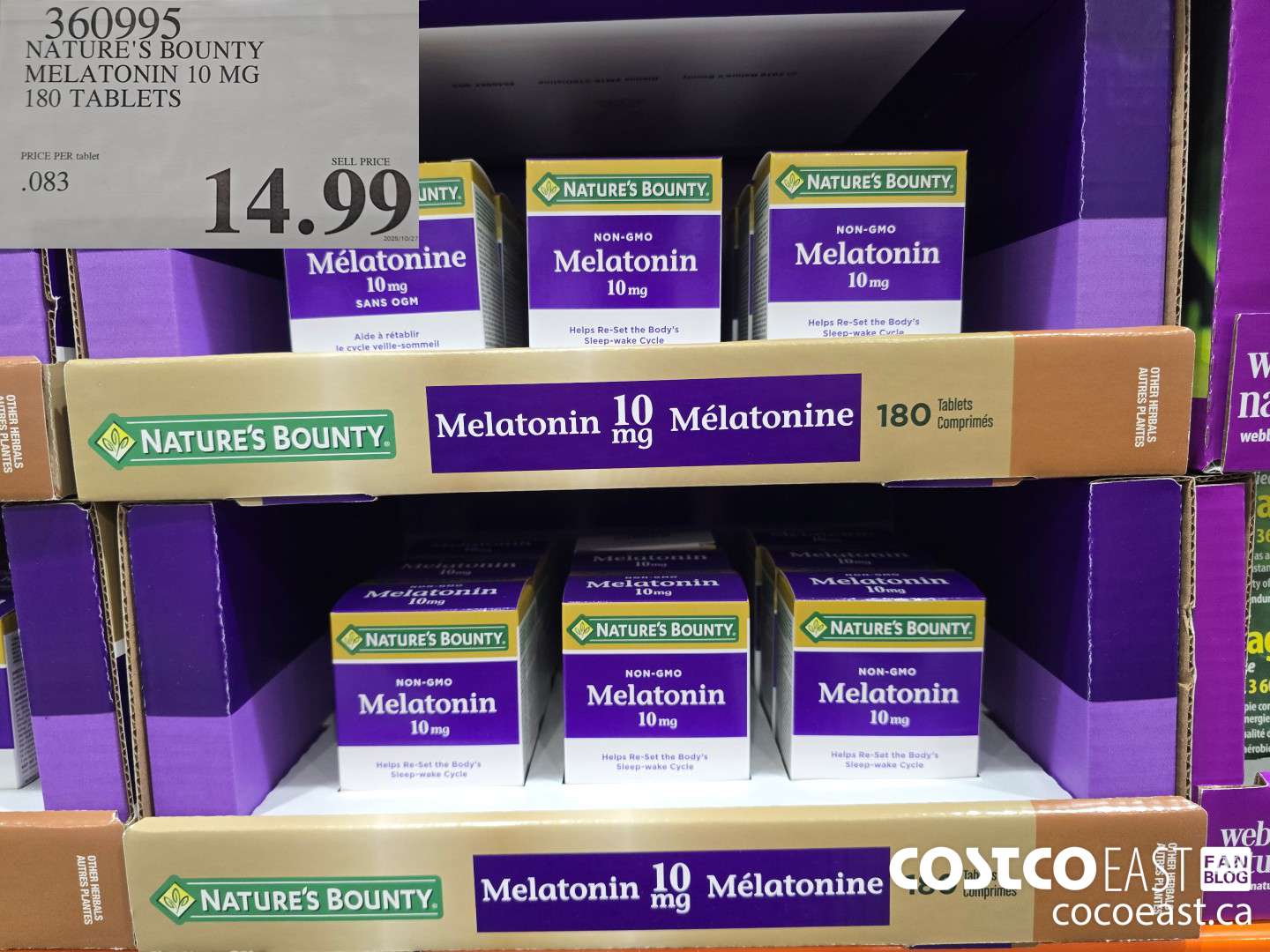 360995 NATURE'S BOUNTY MELATONIN 10 MG 180 TABLETS $14.99