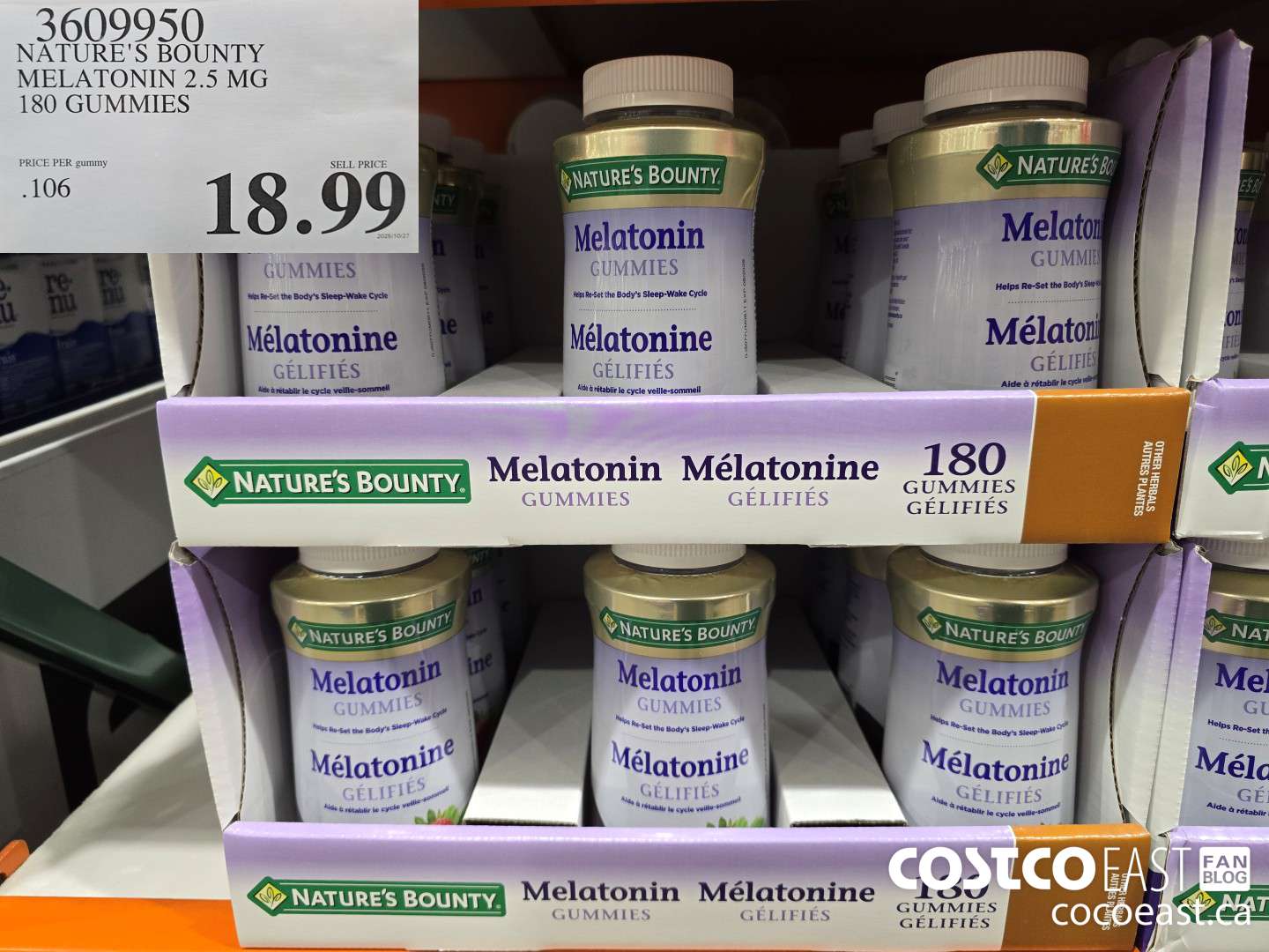 3609950 NATURE'S BOUNTY MELATONIN 2.5 MG 180 GUMMIES $18.99