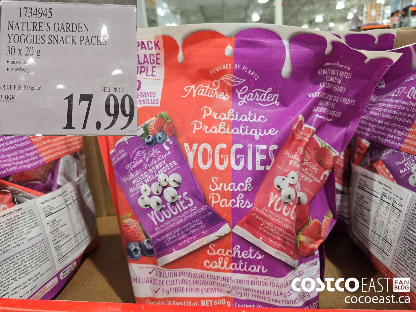 1734945 NATURE'S GARDEN YOGGIES SNACK PACKS 30 x 20 g $17.99