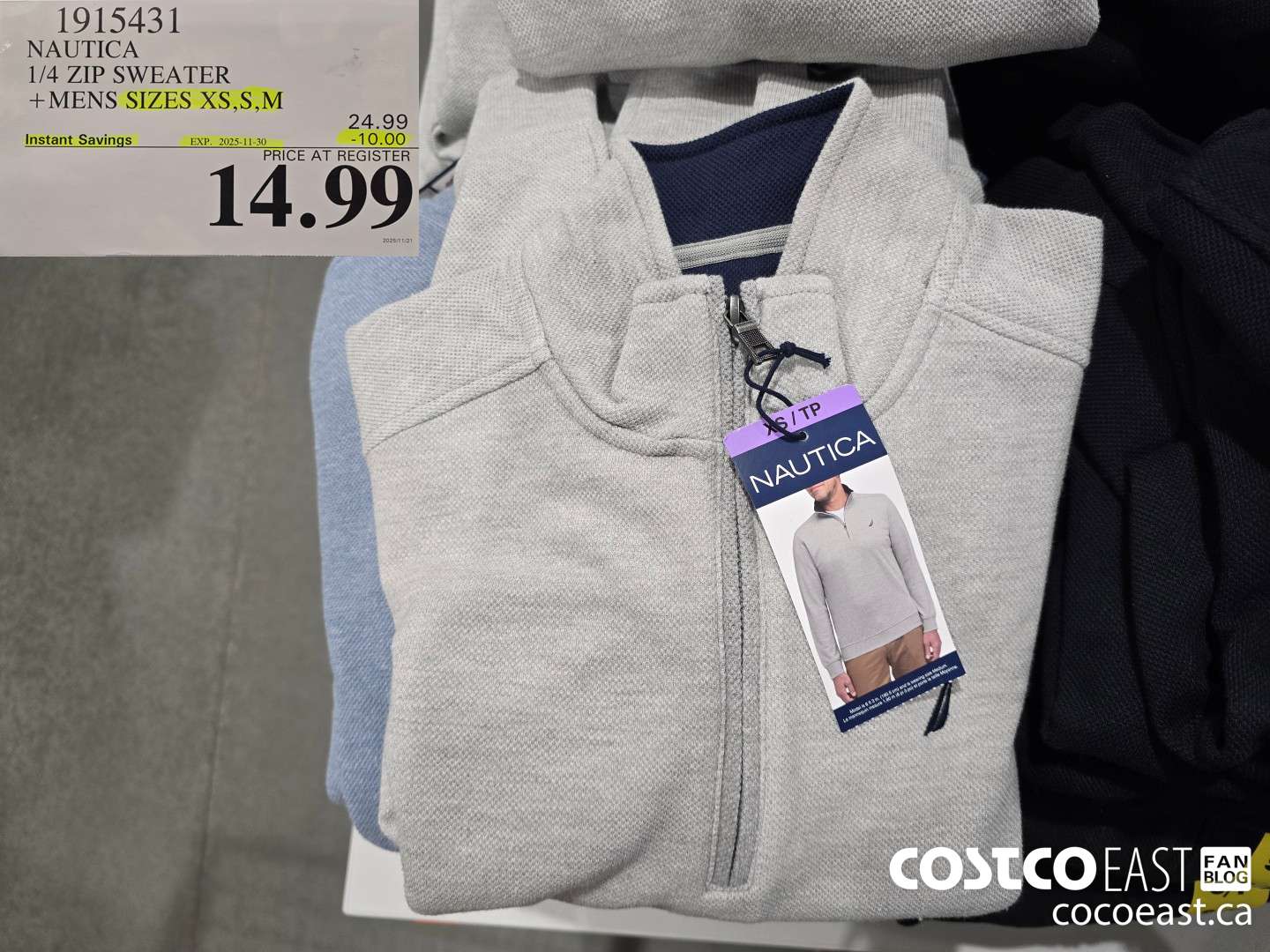 1915431 NAUTICA 1/4 ZIP SWEATER +MENS SIZES XS,S,M ($10.00 INSTANT SAVINGS EXPIRES ON 2025-11-30) $14.99