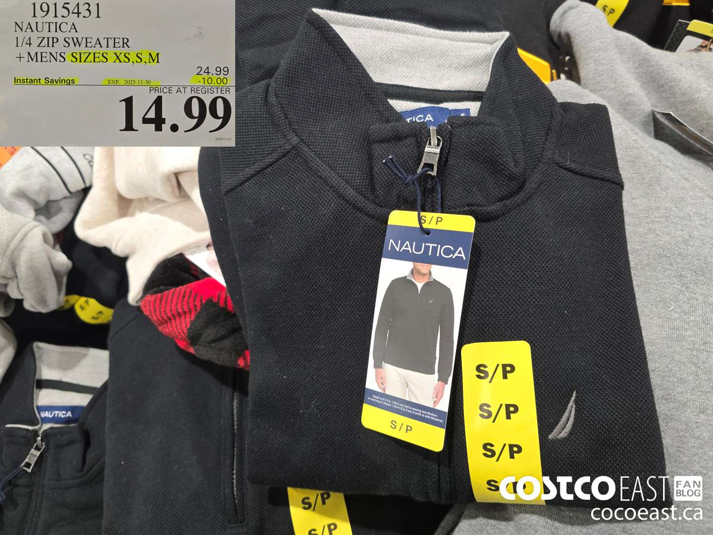 1915431 NAUTICA 1/4 ZIP SWEATER +MENS SIZES XS,S,M ($10.00 INSTANT SAVINGS EXPIRES ON 2025-11-30) $14.99