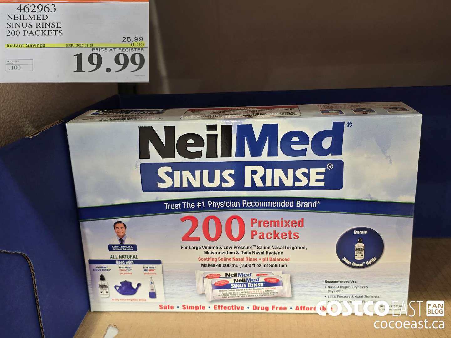 462963 NEILMED SINUS RINSE 200 PACKETS ($6.00 INSTANT SAVINGS EXPIRES ON 2025-11-23) $19.99