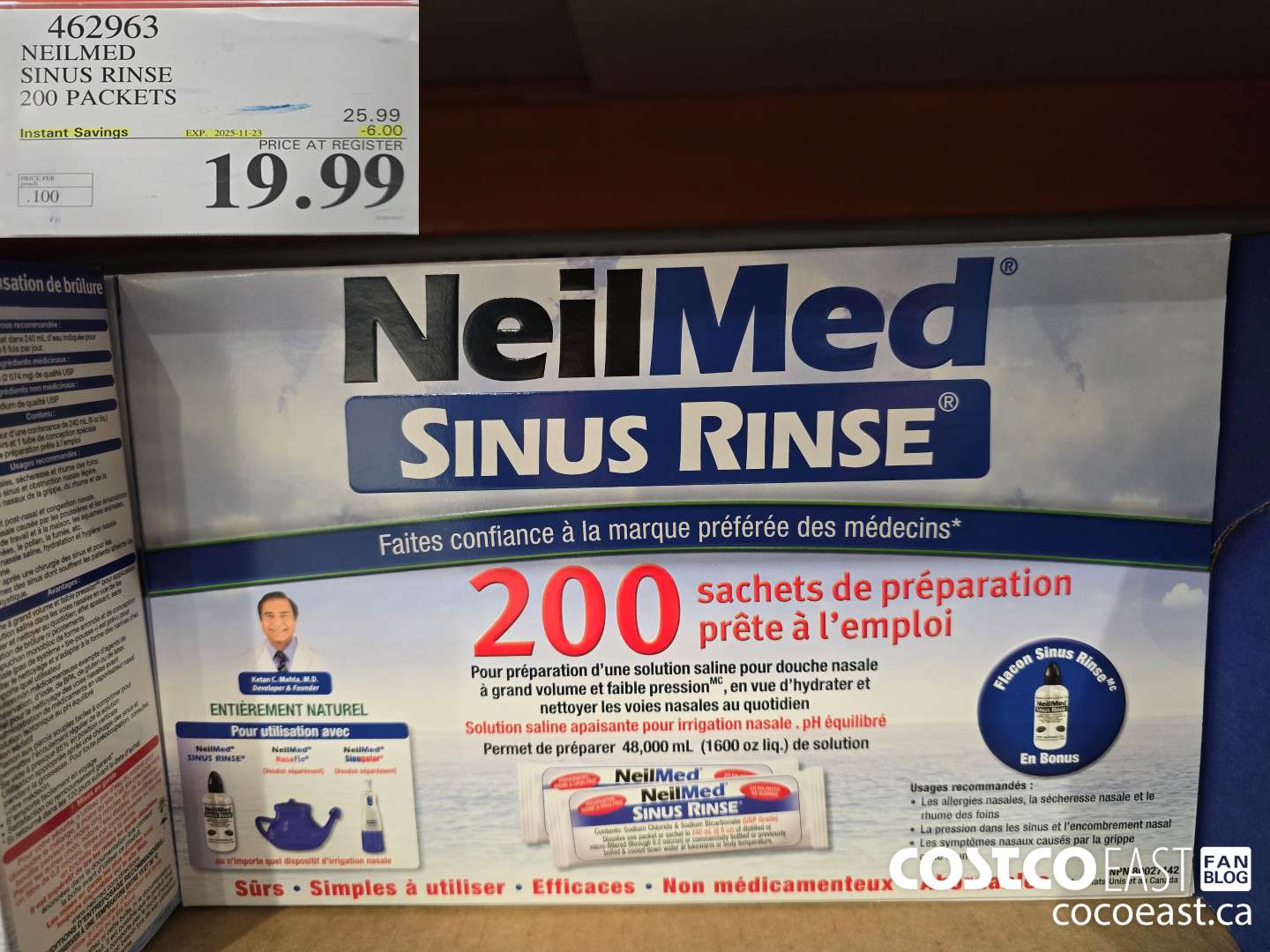 462963 NEILMED SINUS RINSE 200 PACKETS ($6.00 INSTANT SAVINGS EXPIRES ON 2025-11-23) $19.99