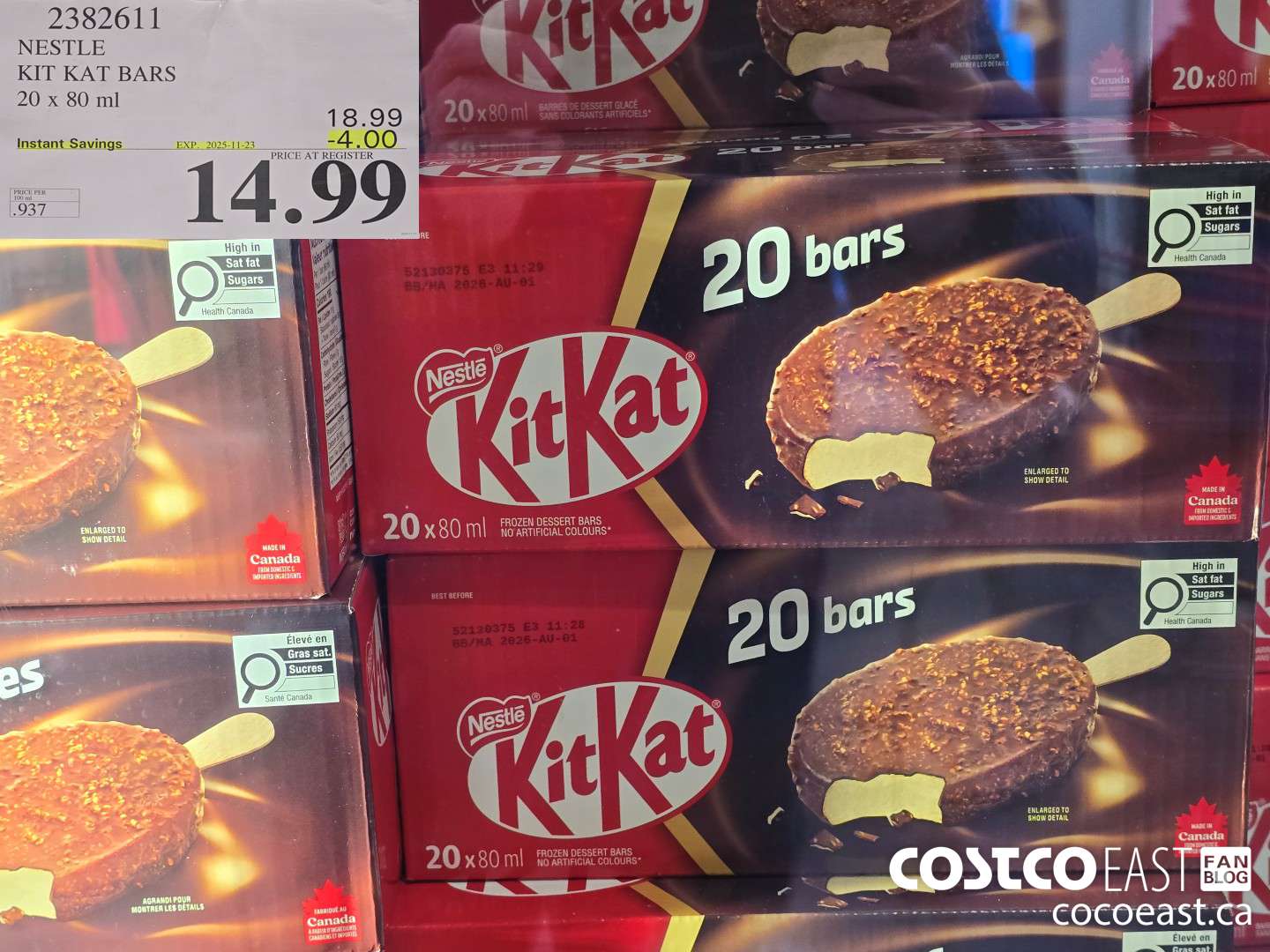 2382611 NESTLE KIT KAT BARS 20 x 80 ml ($4.50 INSTANT SAVINGS EXPIRES ON 2025-11-23) $14.99