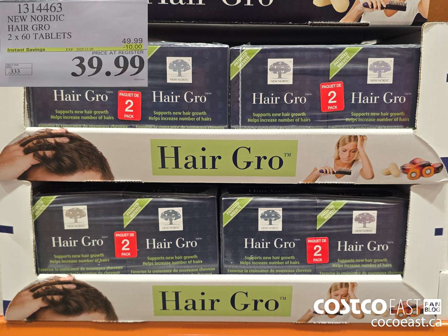 1314463 NEW NORDIC HAIR GRO 2 x 60 TABLETS ($10.00 INSTANT SAVINGS EXPIRES ON 2025-11-09) $39.99