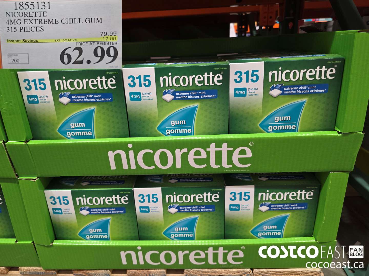 1855131 NICORETTE 4MG EXTREME CHILL GUM 315 PIECES ($17.00 INSTANT SAVINGS EXPIRES ON 2025-11-09) $62.99