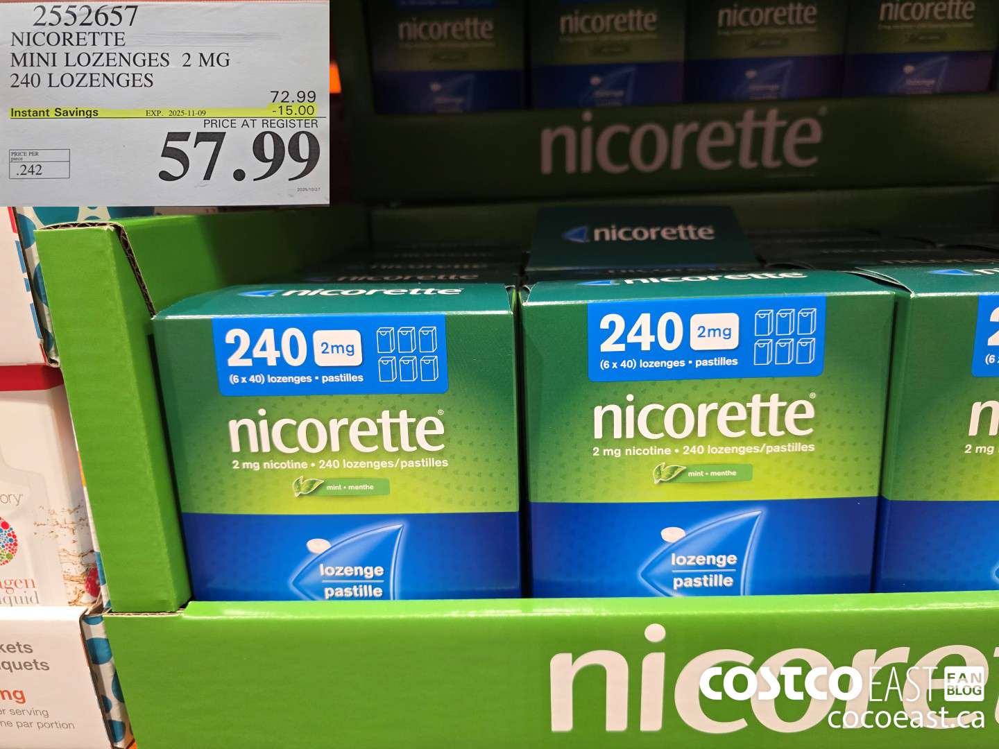 2552657 NICORETTE MINI LOZENGES 2 MG 240 lozenges ($15.00 INSTANT SAVINGS EXPIRES ON 2025-11-09) $57.99