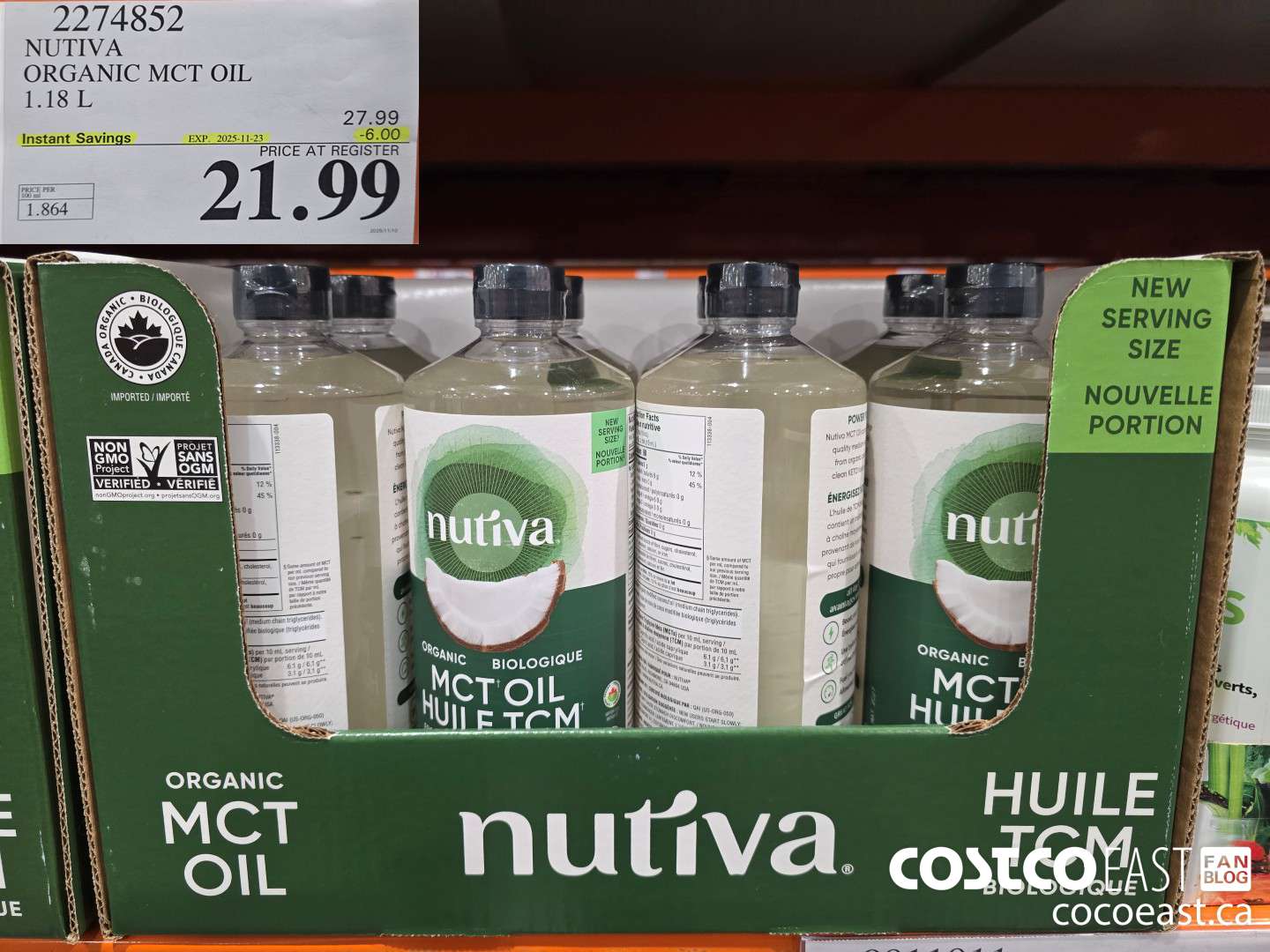 2274852 NUTIVA ORGANIC MCT OIL 1.18L ($6.00 INSTANT SAVINGS EXPIRES ON 2025-11-23) $21.99